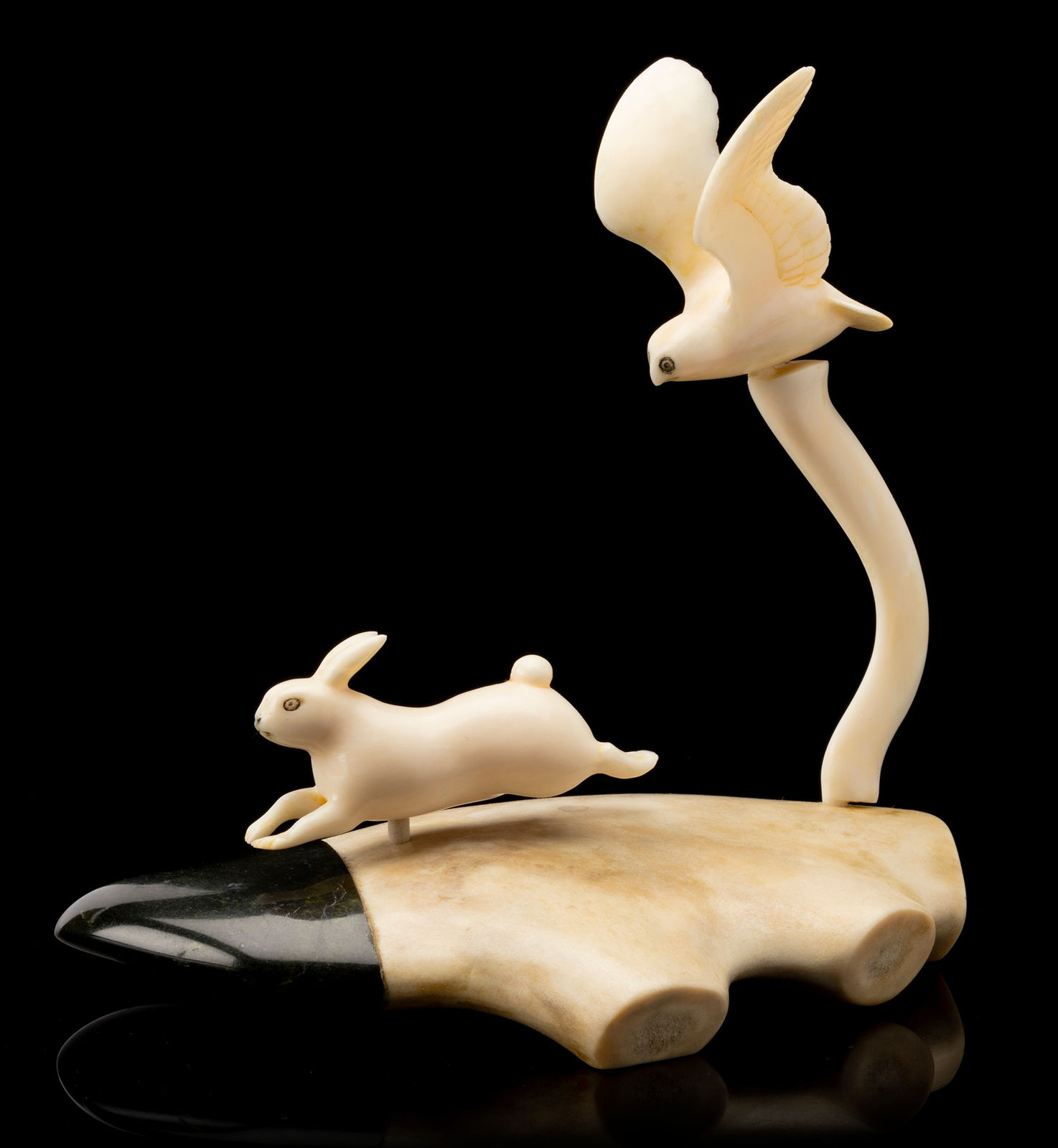 HENRY EVALUARDJUK (1923-2007) IQALUIT (FROBISHER BAY), Owl in Pursuit of an Arctic Hare, 1973