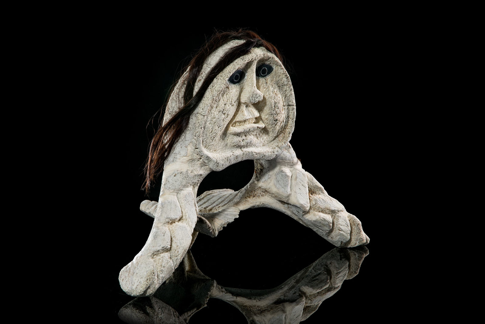 OOKPIK PITSIULAK (1946-) KINNGAIT (CAPE DORSET), Faces of Women with Owl, 2004