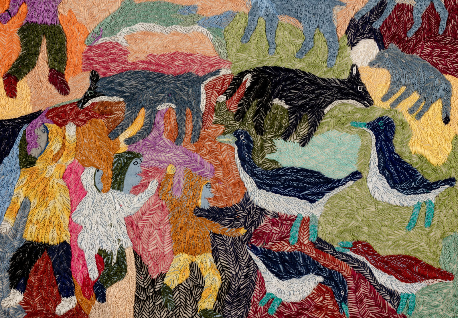 ELIZABETH ANGRNAQQUAQ (1916-2003) QAMANI'TUAQ (BAKER LAKE), Animals and People, 2000