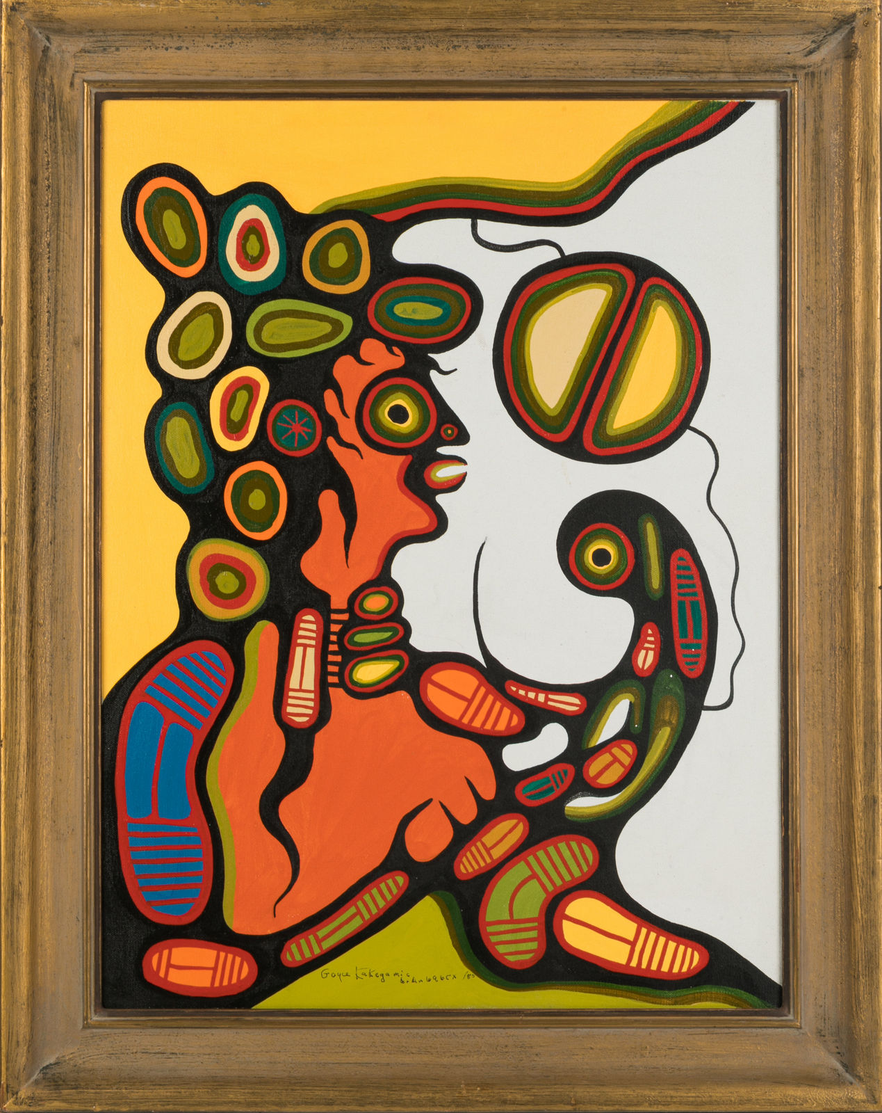 GOYCE KAKEGAMIC (1948-2021) ANISHINAABE (CREE), Man Receiving a Blessing from a Spirit, 1980