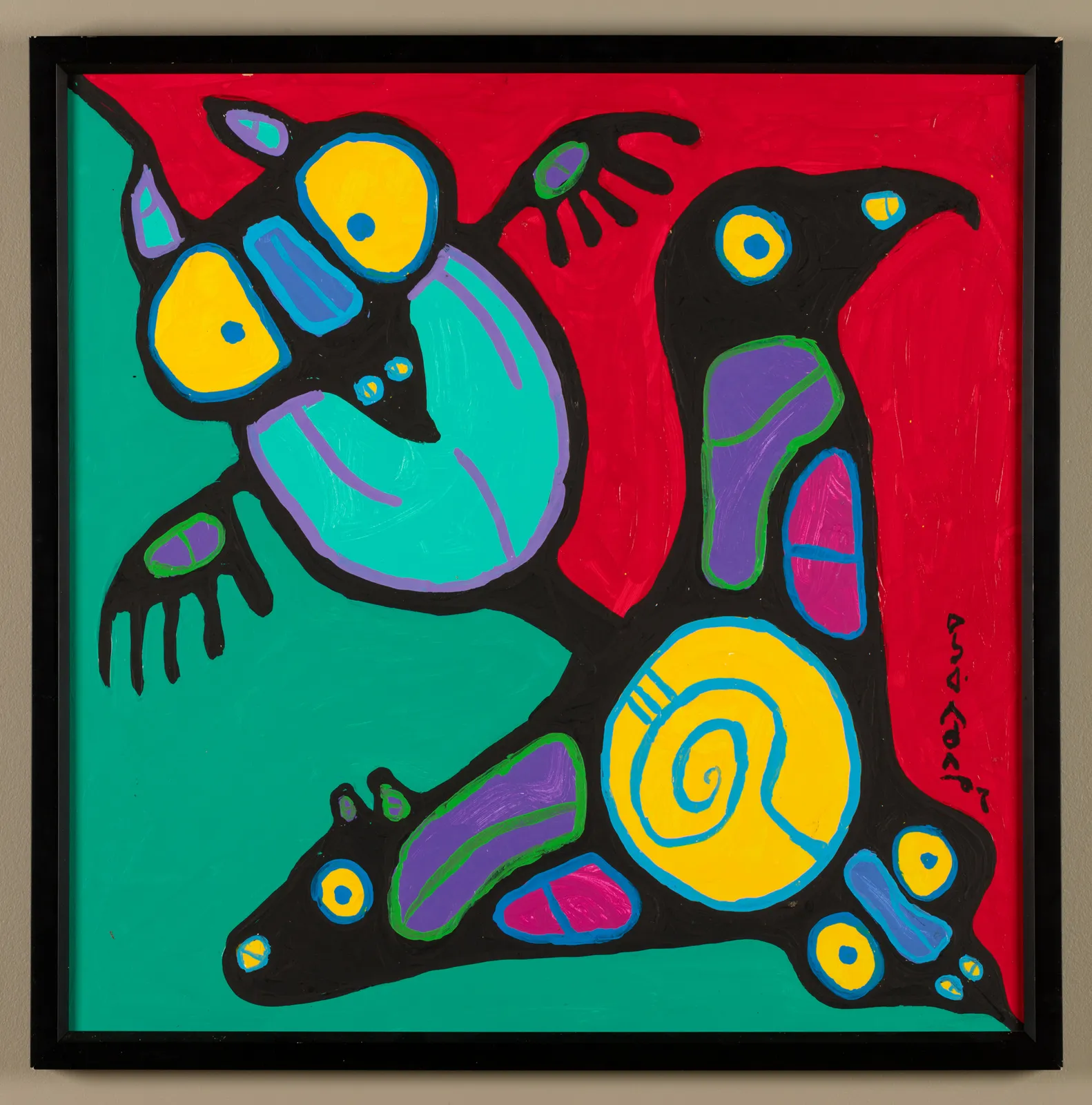 NORVAL MORRISSEAU, C.M. (1931-2007) ANISHINAABE, Bear, Owl, and Birds, c. 1998
