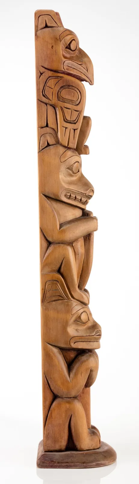 UNIDENTIFIED NORTHWEST COAST ARTIST, Kitanmaax School of Northwest Coast Indian Art (‘Ksan), Multi-Figure Model Hollow Back Totem Pole, c. 1970s