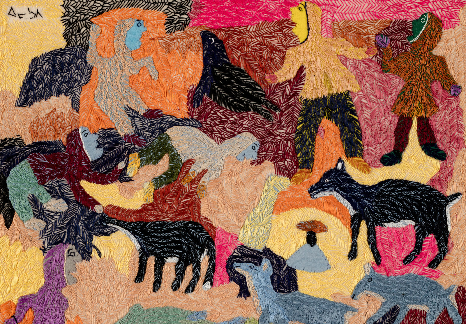 ELIZABETH ANGRNAQQUAQ (1916-2003) QAMANI'TUAQ (BAKER LAKE), Animals and People, 2000