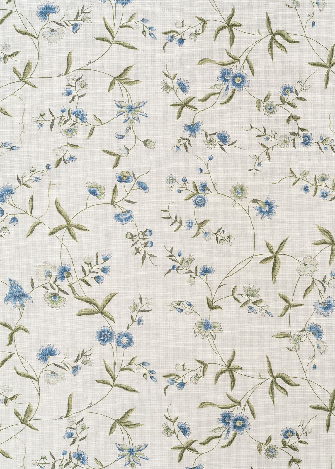 Bennison Chinese Paper Blue Olive on Oyster Linen