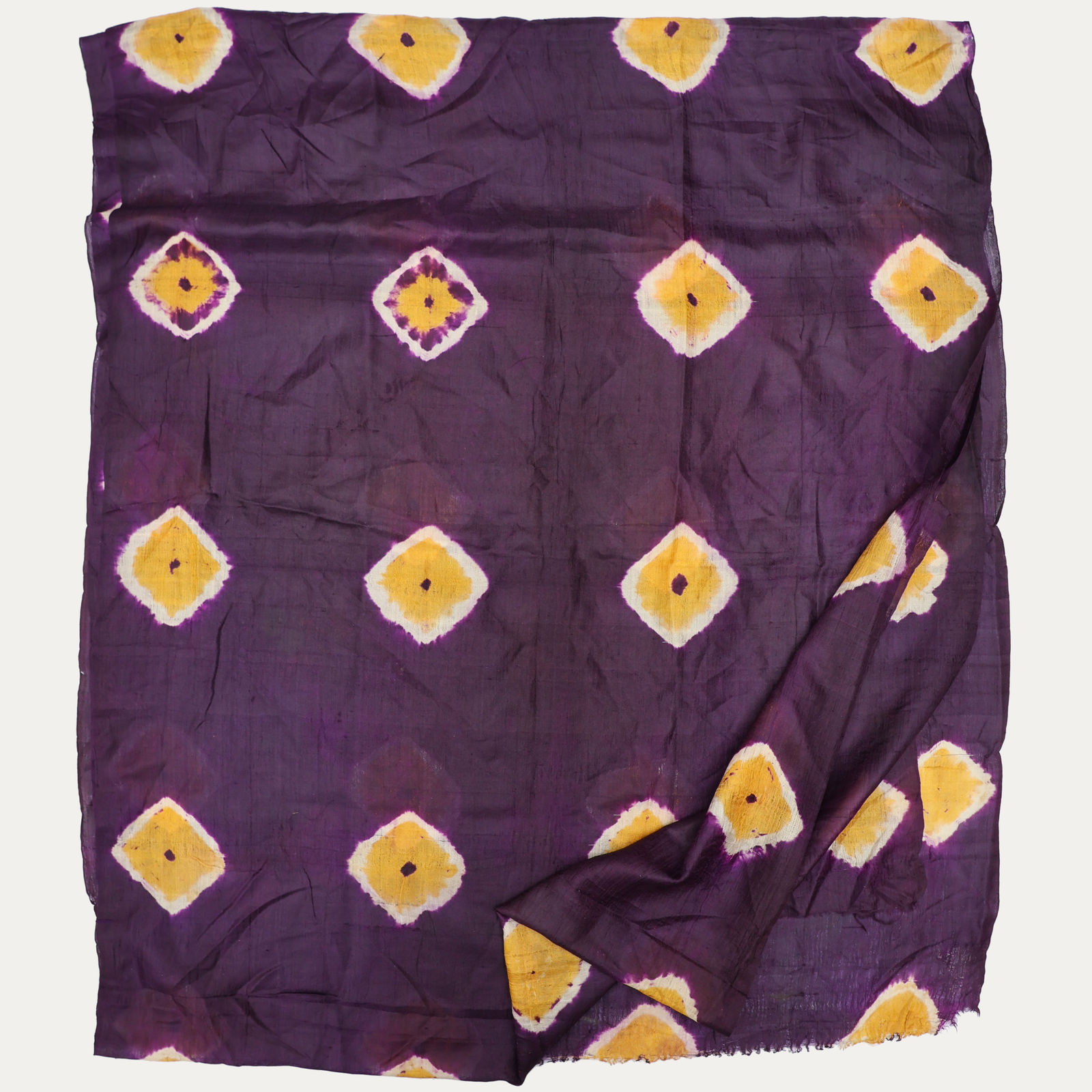 Vintage Uzbek Purple & Yellow Silk Ikat Scarf