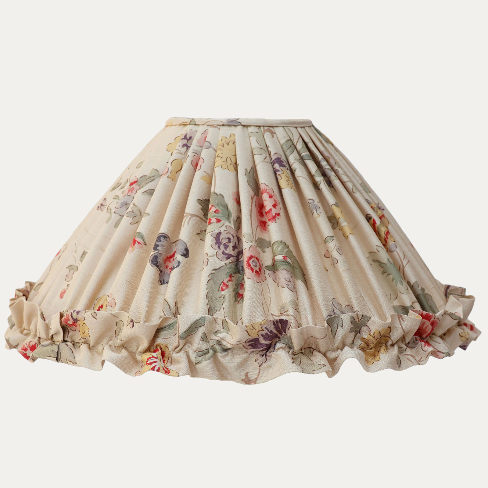 Bennison Samarkand Beige on Silk Handsewn Coolie Lampshade with Ruffle Trim