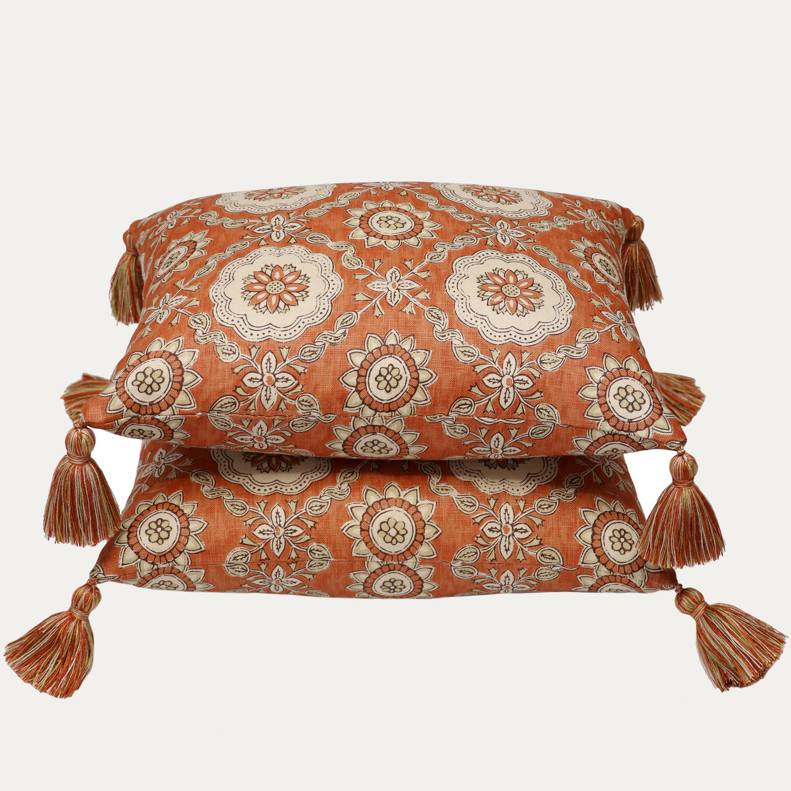 Carlos Garcia Toledo Henna Linen Decorative Cushions with Bespoke Tassels