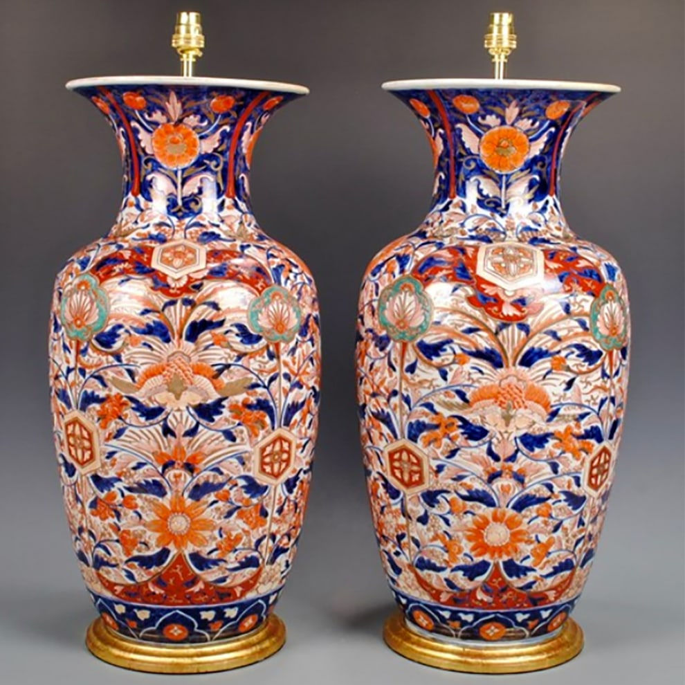 A superb pair of large Japanese Imari porcelain vases now Mounted as Lamps