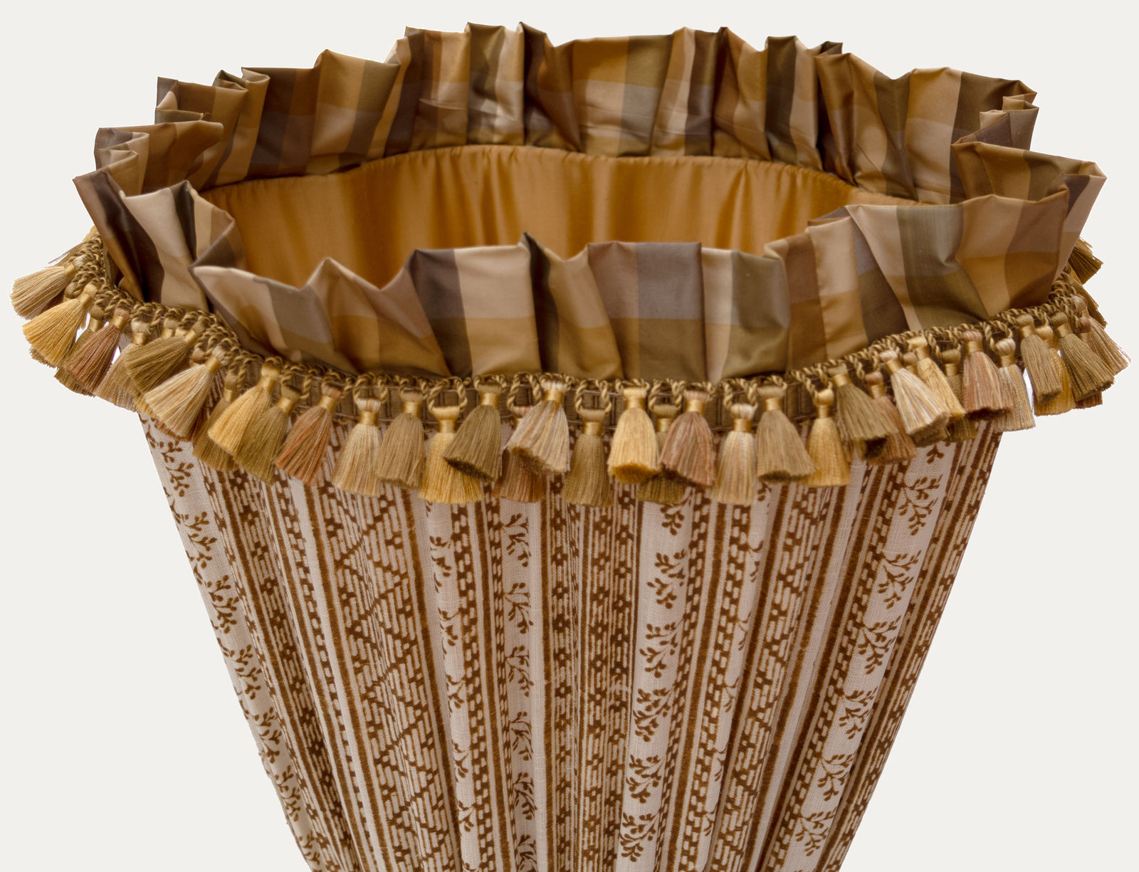 Jasper Dutch Stripe Saffron Lampshade with Check Skirt and Silk Tassel Fringe