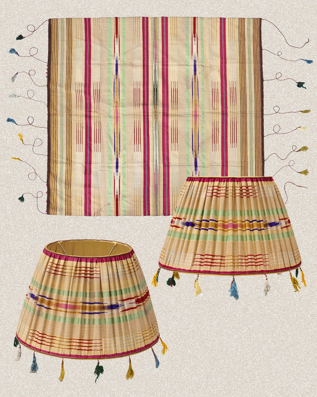 Antique 19th C Ottoman Striped Silk Hand Sewn Gathered Shade