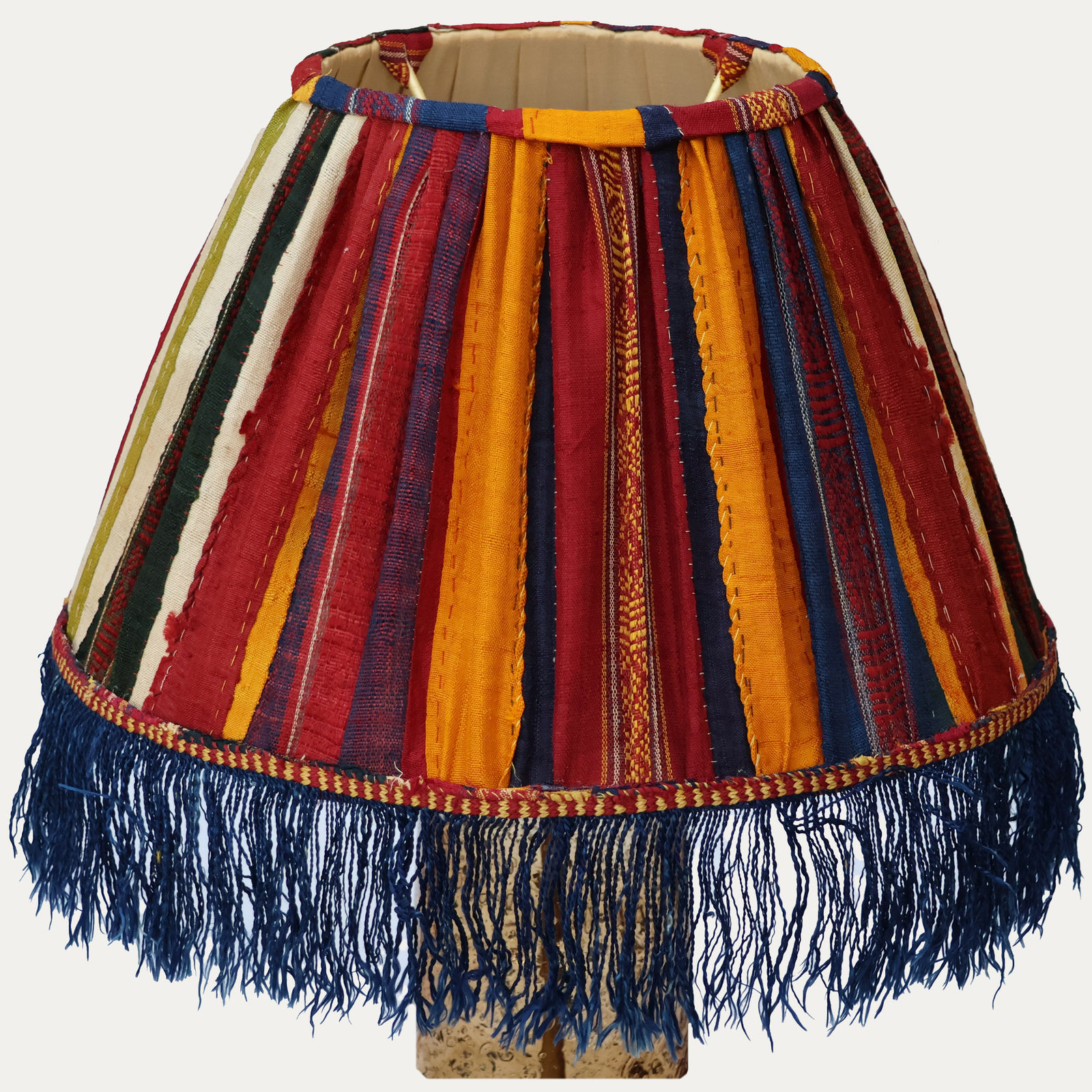 Vintage Futa Stripe Silk Shawl Lampshade with Original Tassels