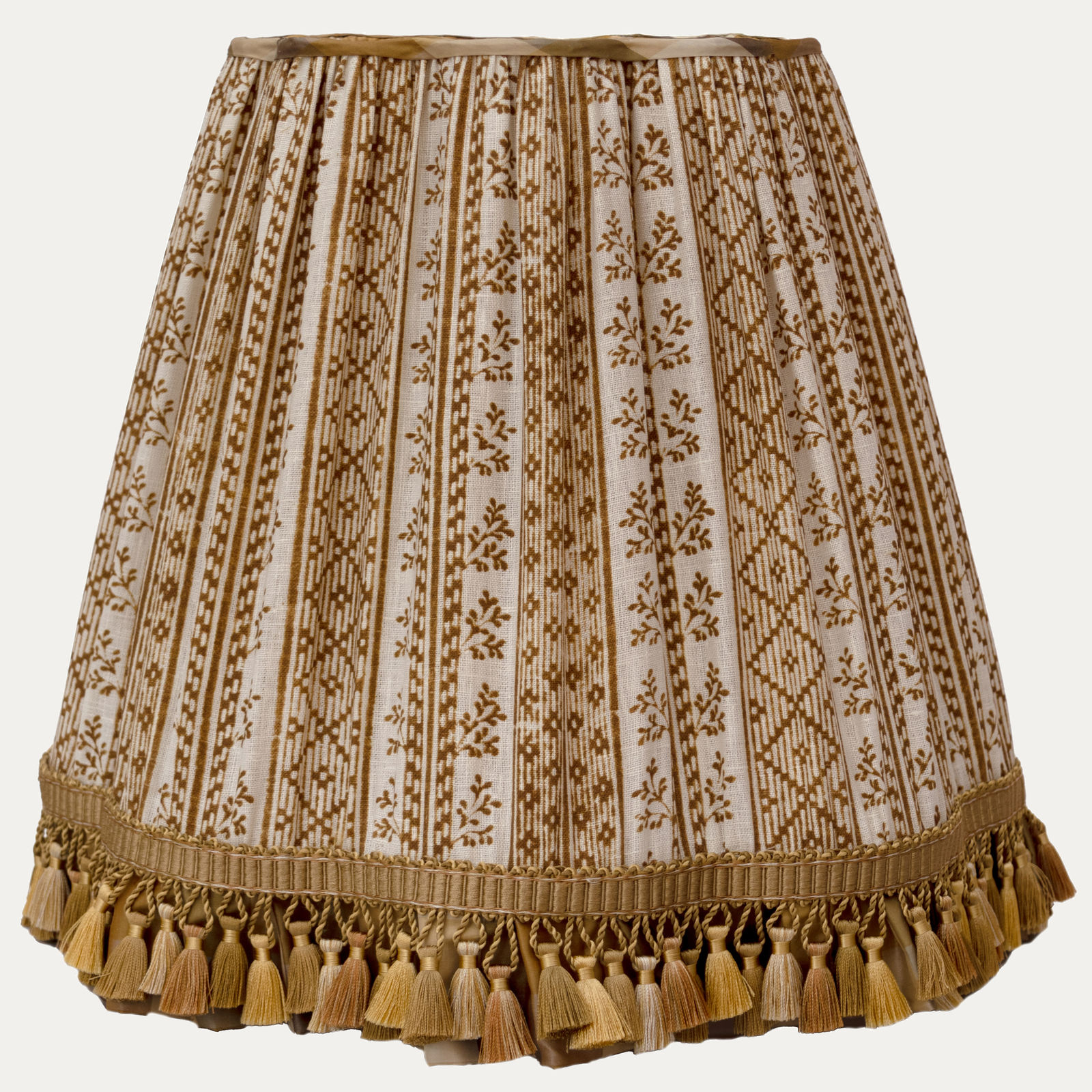 Jasper Dutch Stripe Saffron Lampshade with Check Skirt and Silk Tassel Fringe