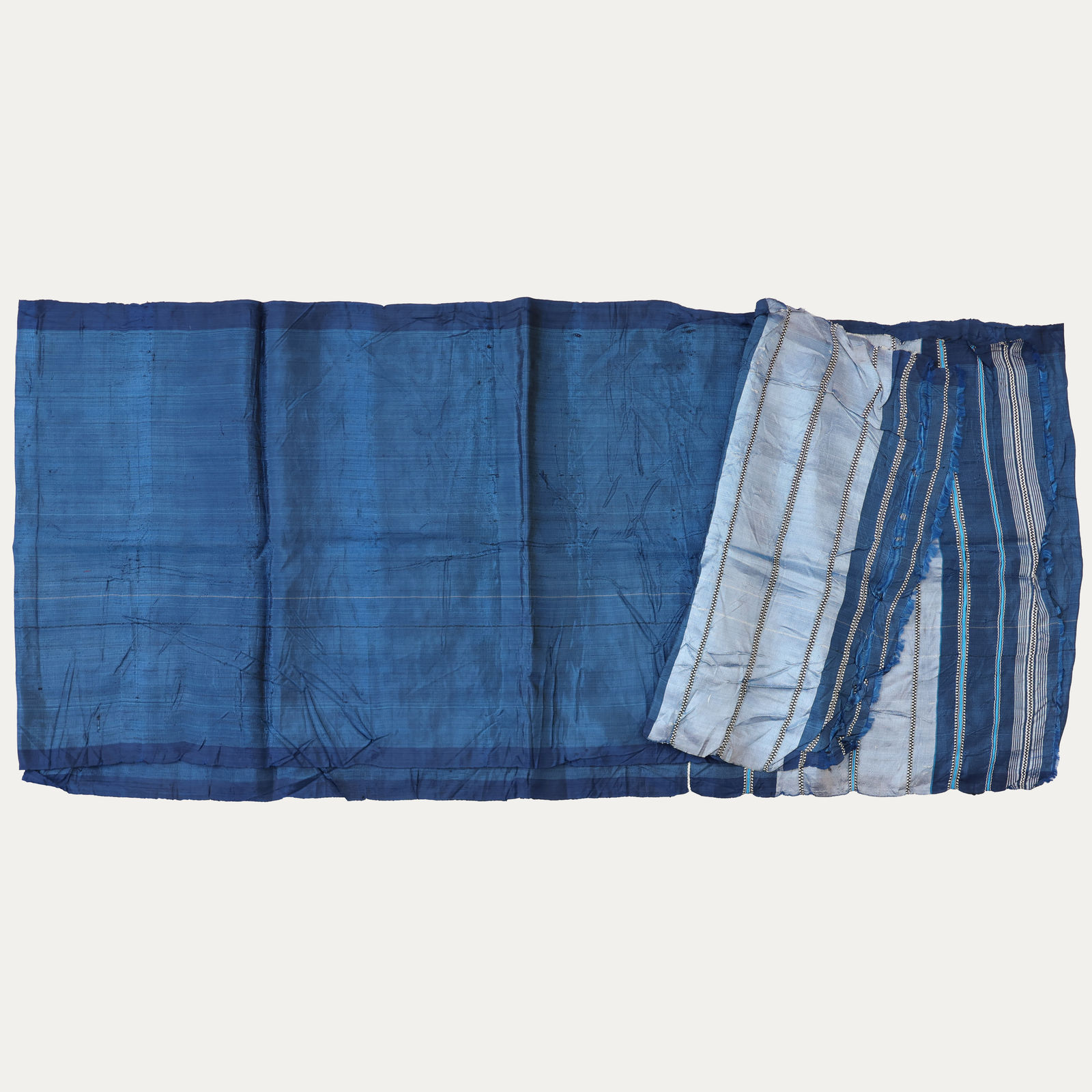 Uzbek Prussian Blue Striped Silk Shawl