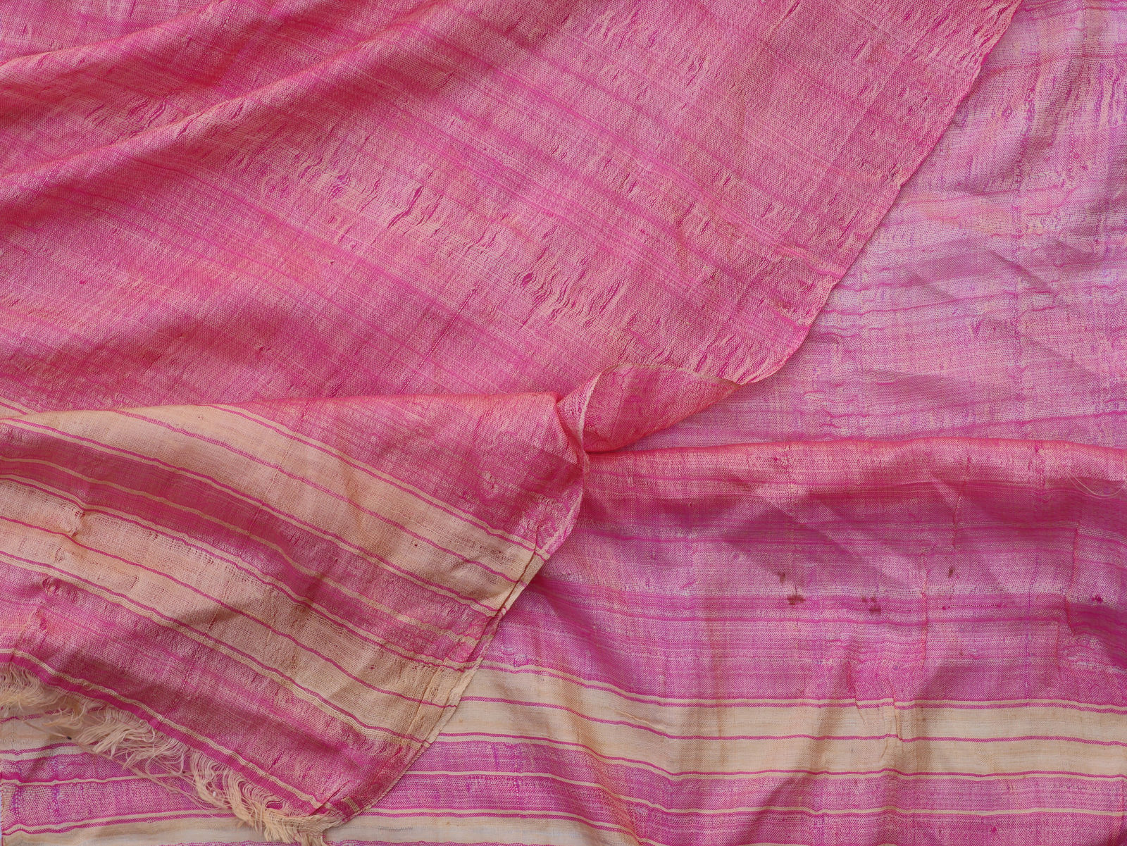 Vintage Uzbek Pink Striped Silk Shawl