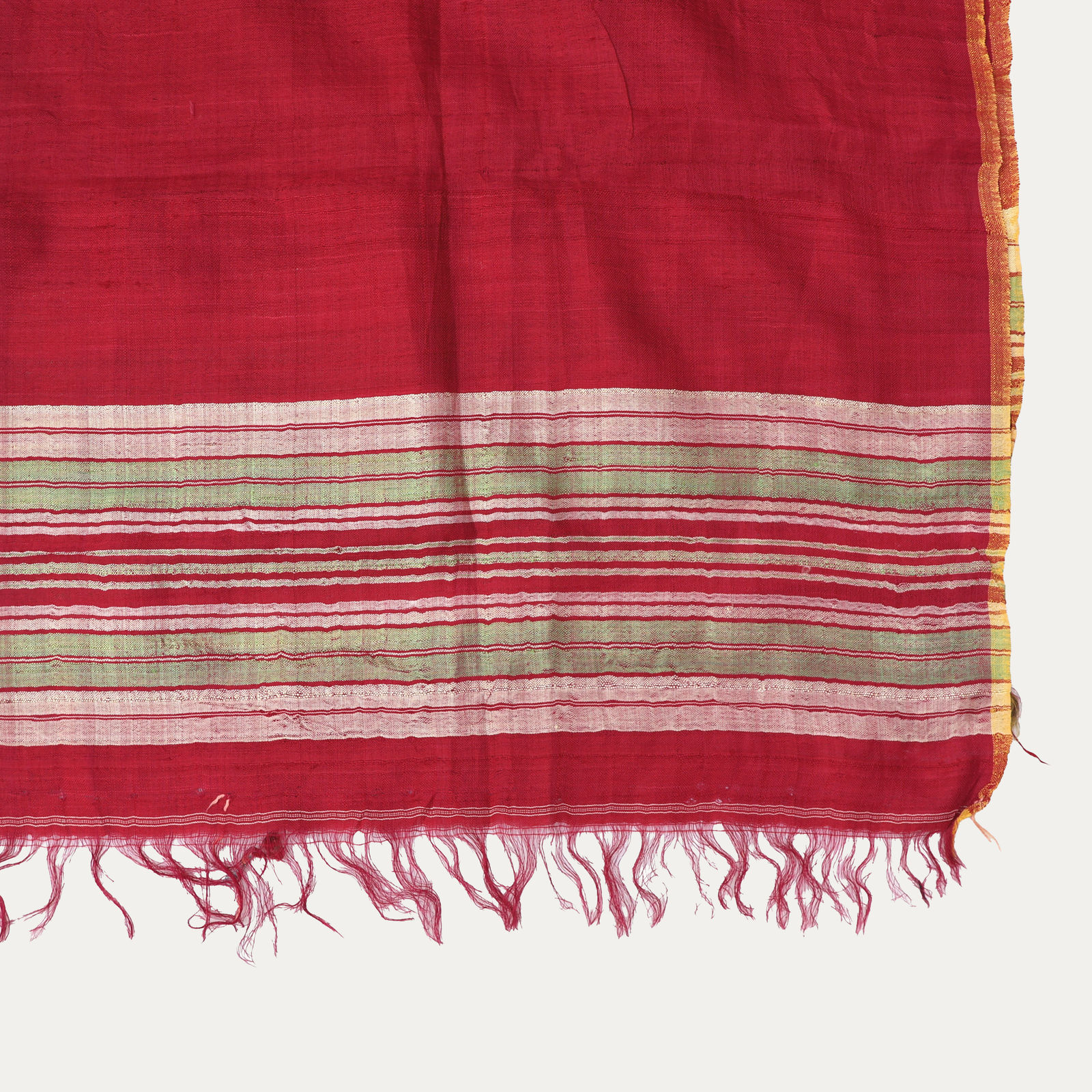Vintage Red and Green Striped Silk Shawl