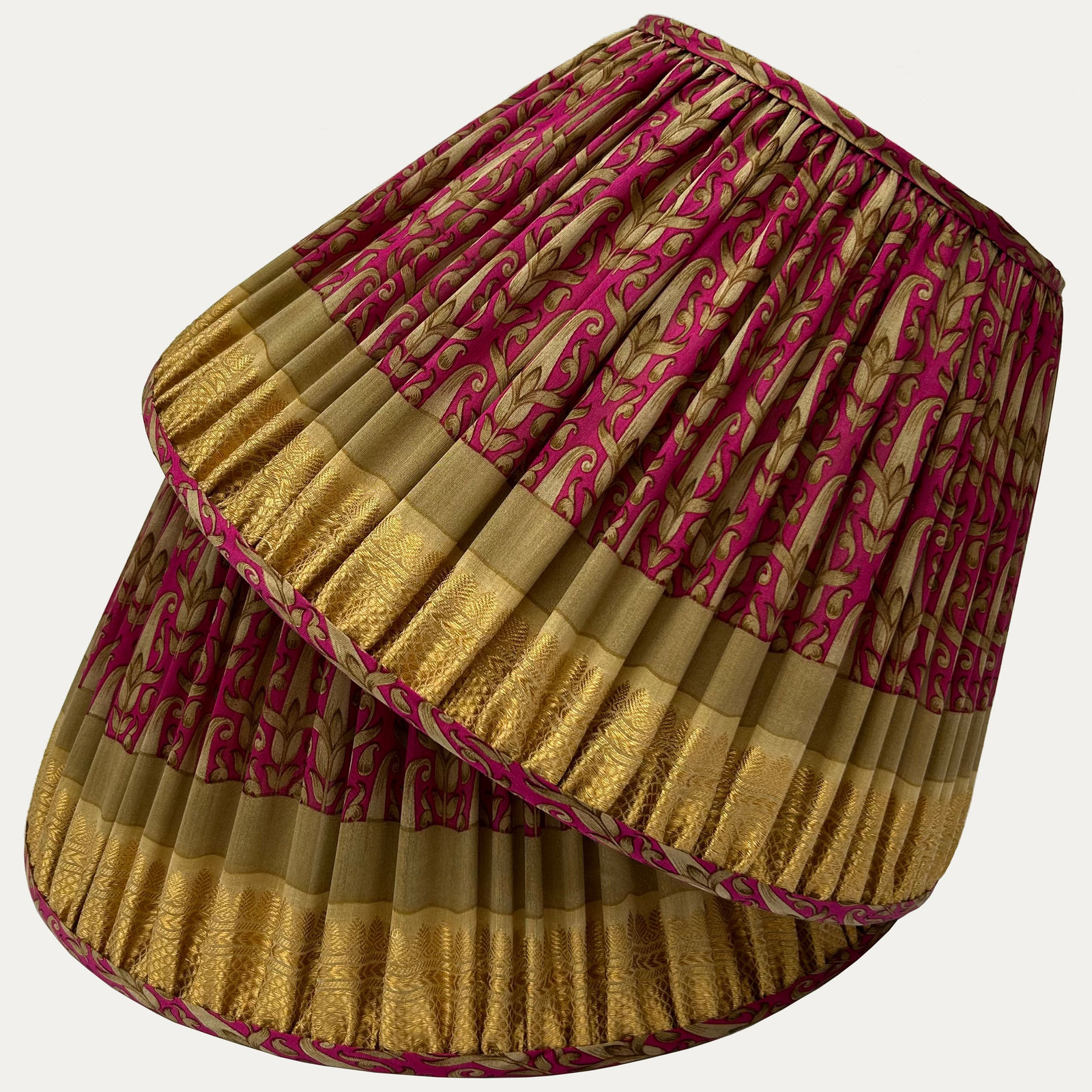 Vintage Woven Pink & Gold Silk Sari Lampshade