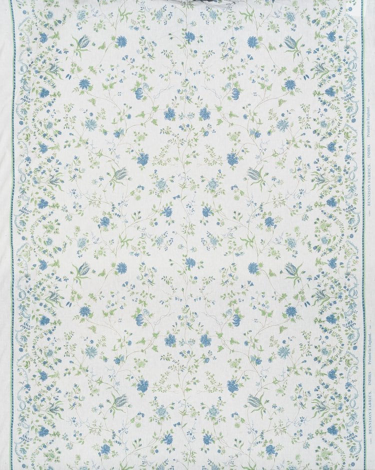 Indira Blue Green On Fine Oyster Linen