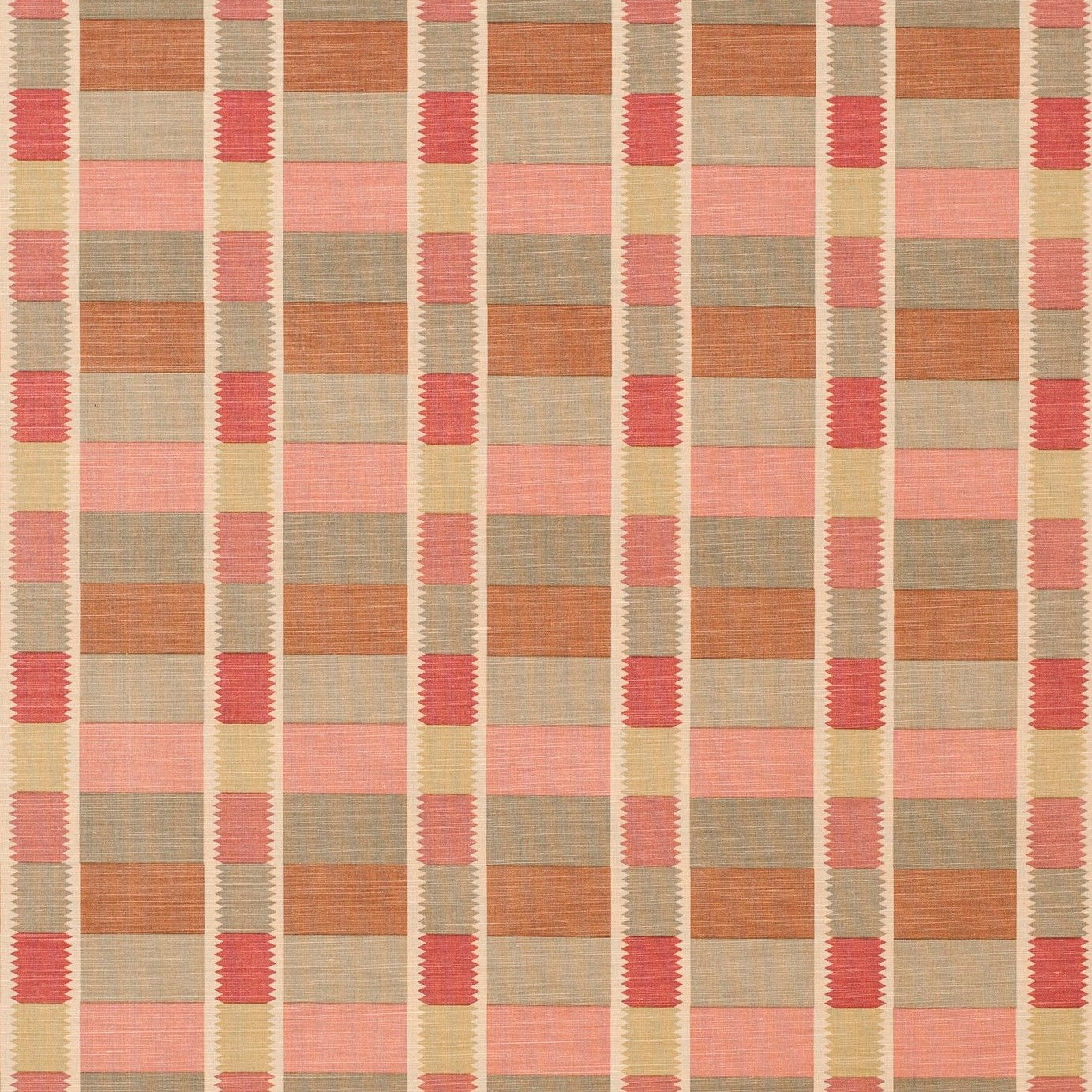 Tooth Check Rosevine Pink Green On Beige