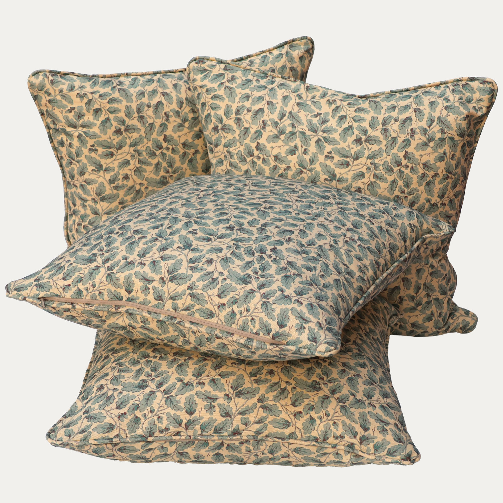 Bennison English Oakleaf Faded Blue on Beige