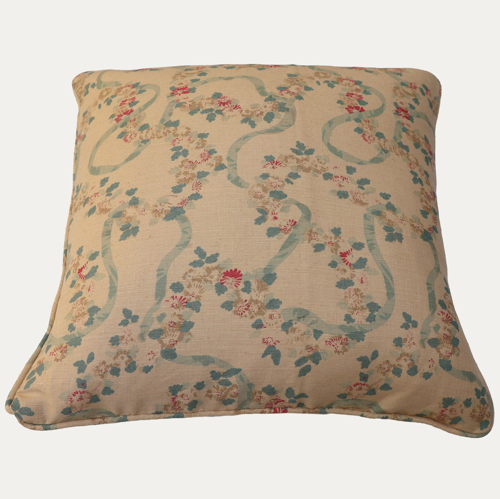 Bennison Ribbons Original on Beige Decorative Cushion