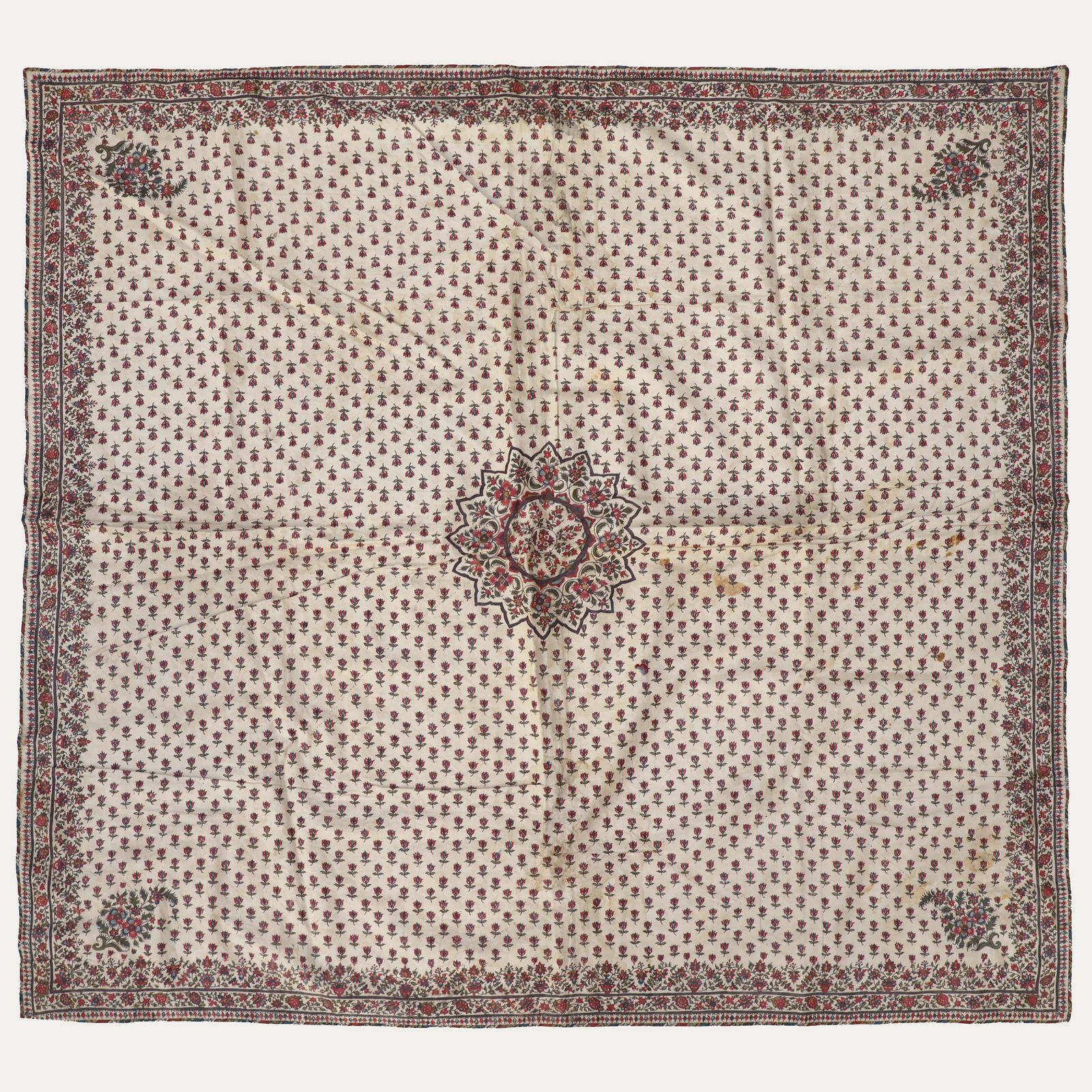 Block Printed Kalamkari with Pen Work on Cotton