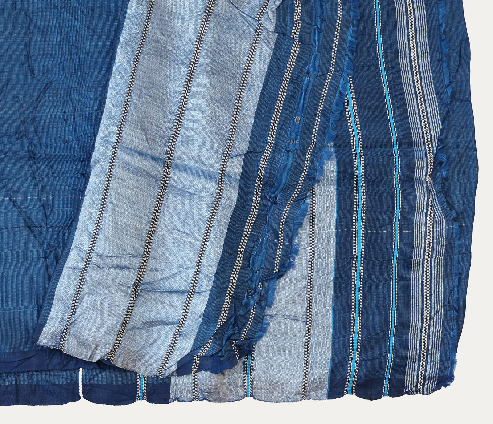 Uzbek Prussian Blue Striped Silk Shawl