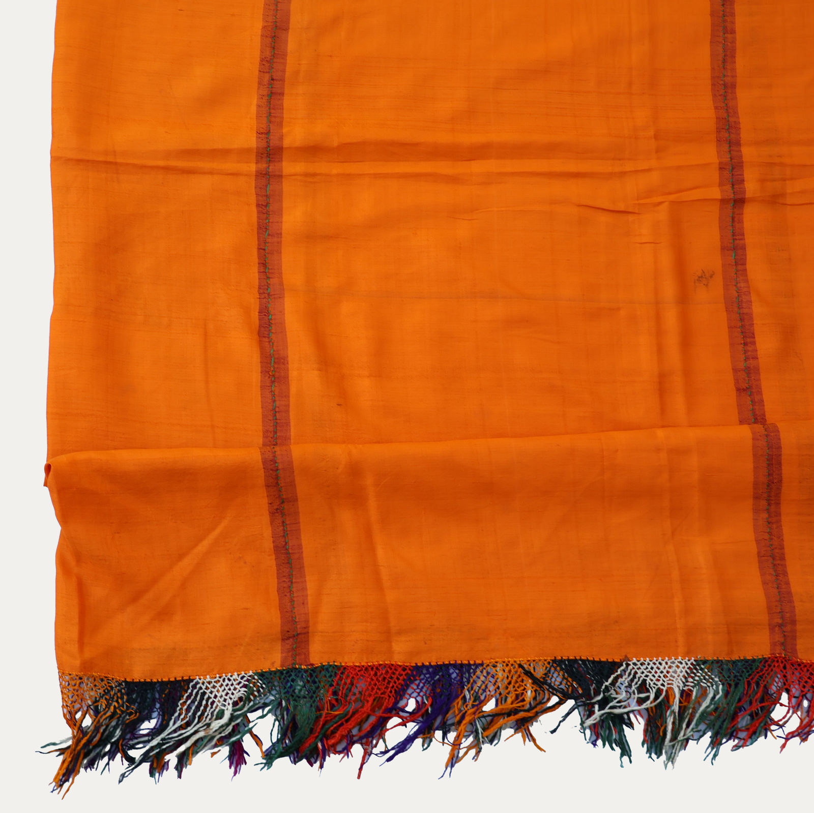 Uzbek Orange Silk Shawl with Tassels