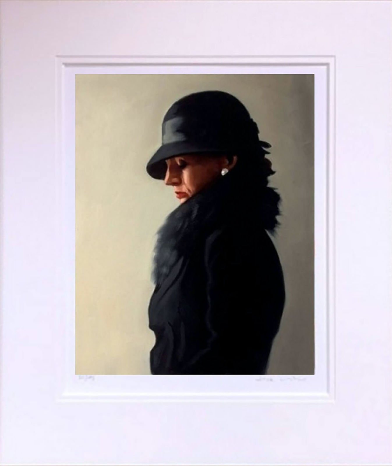 Jack Vettriano Portrait in Black and Pearl Mounted