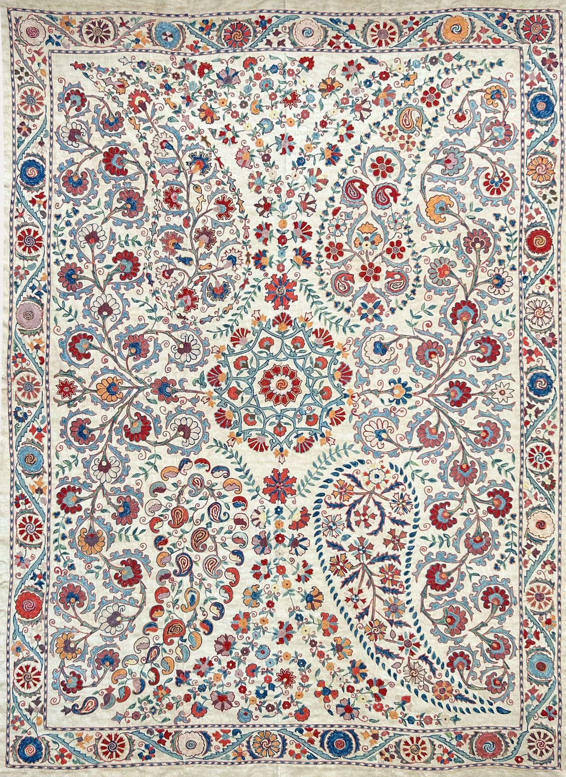 Beautiful Vintage Nurata Hand-embroidered Silk Suzani