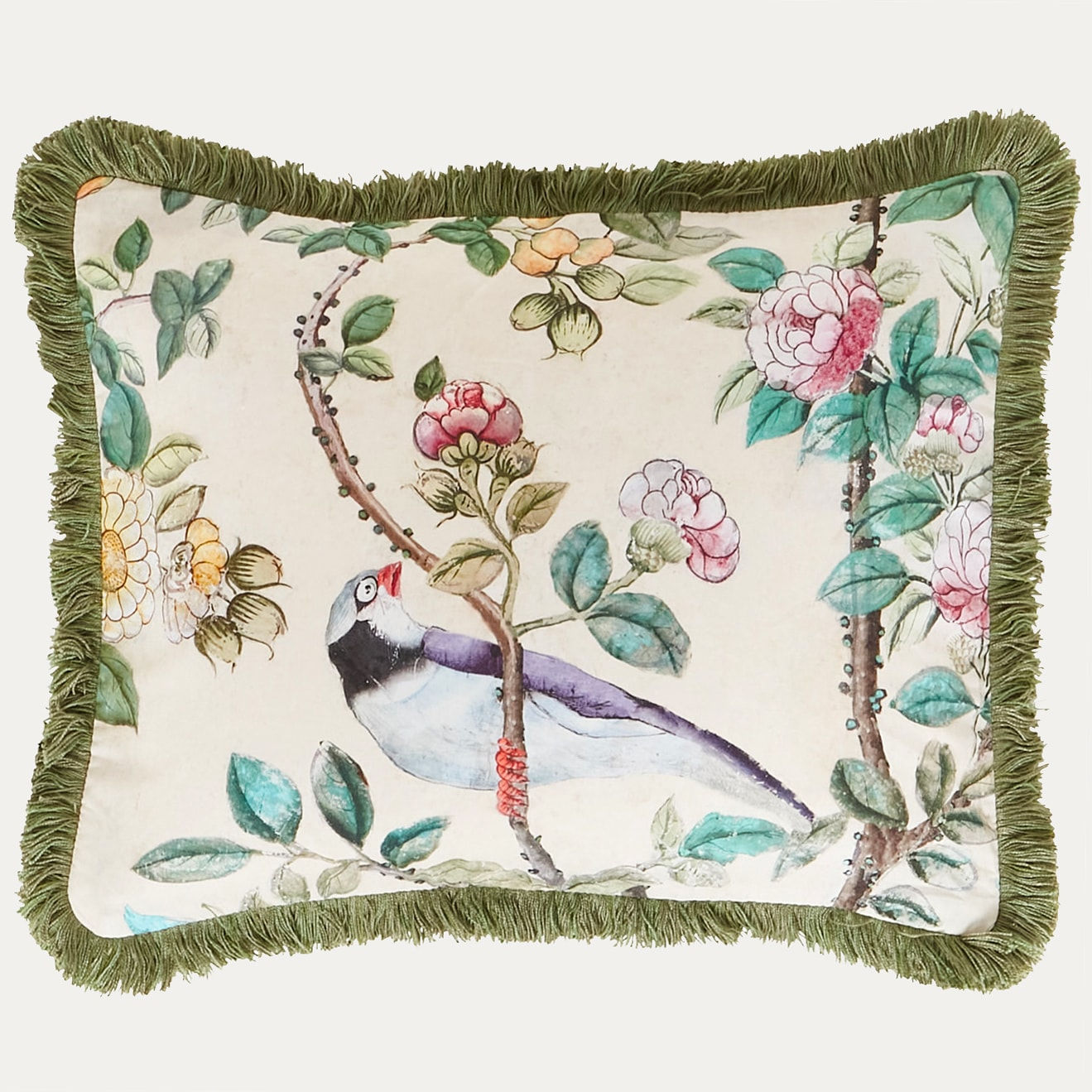 Antoinette Poisson Canton Beige Cushion with Fabric Both Sides and Brush Fringe