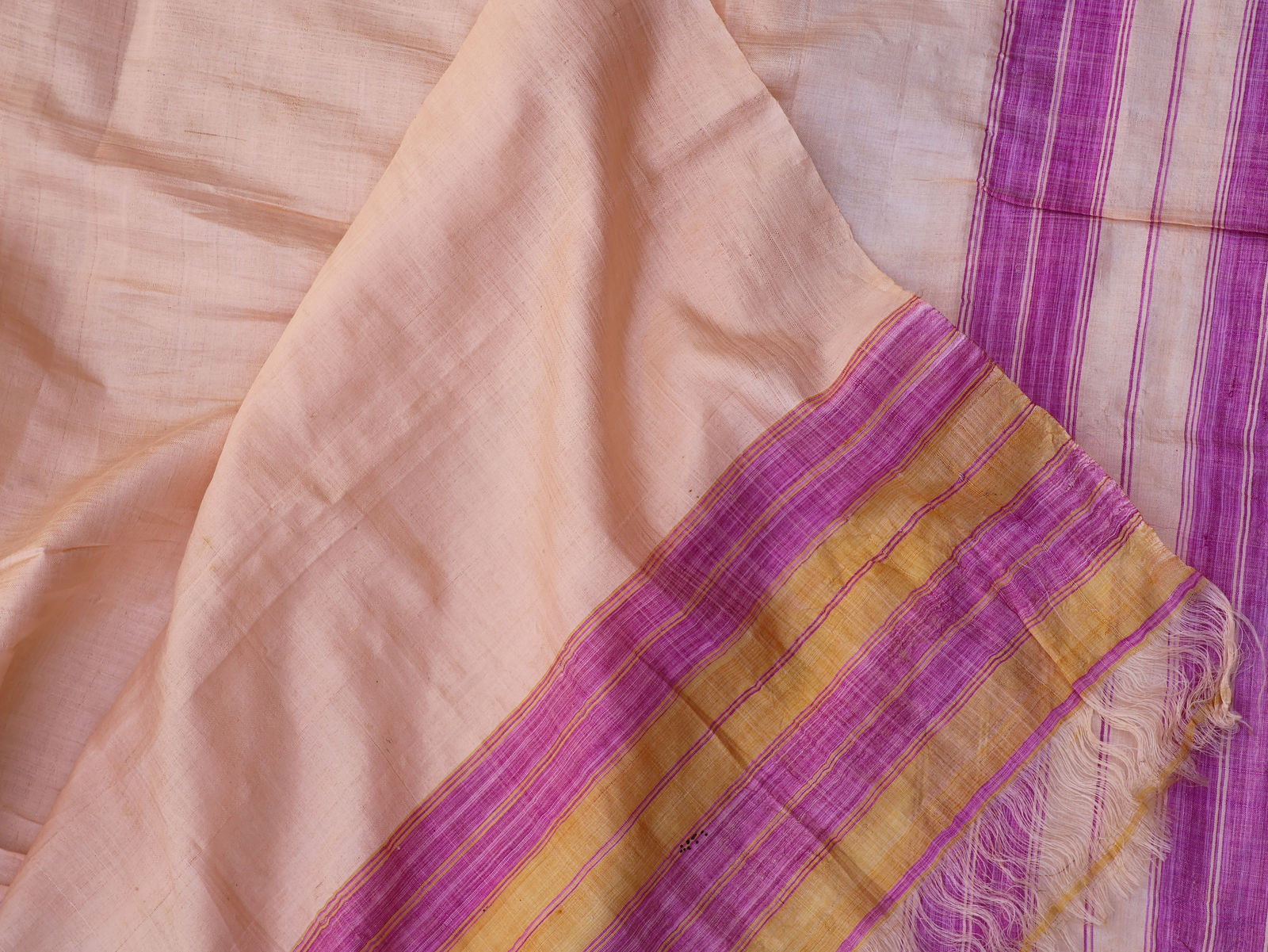 Vintage Peach Striped Silk Shawl