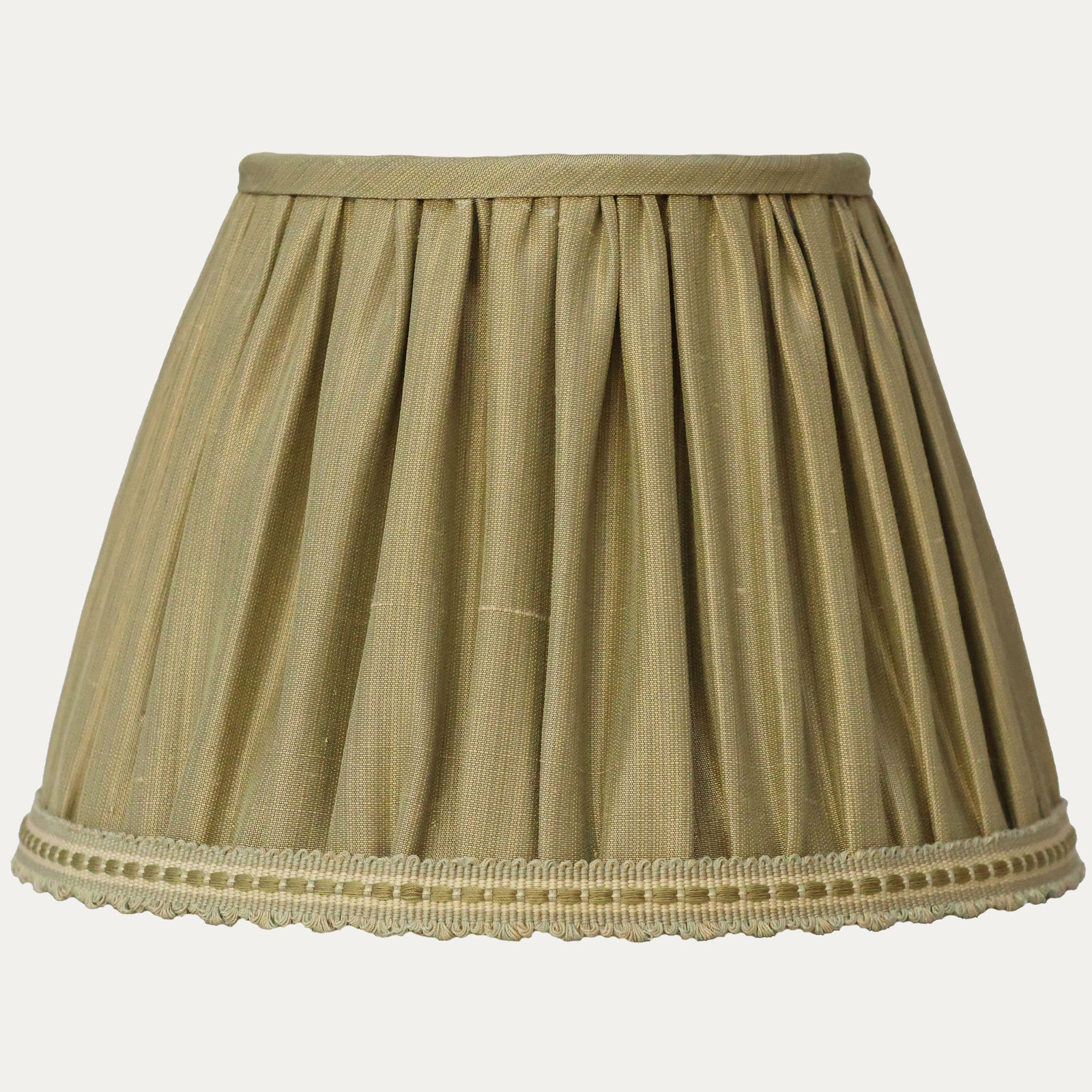 Timeless SFJ Khaki Silk Lampshade with Samuel & Sons Braid Trim