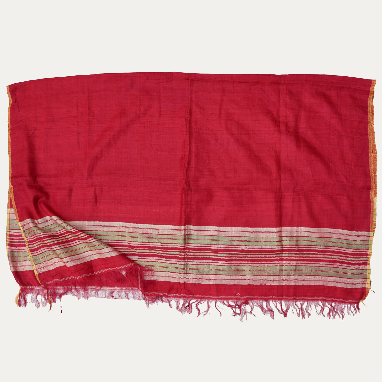 Vintage Red and Green Striped Silk Shawl