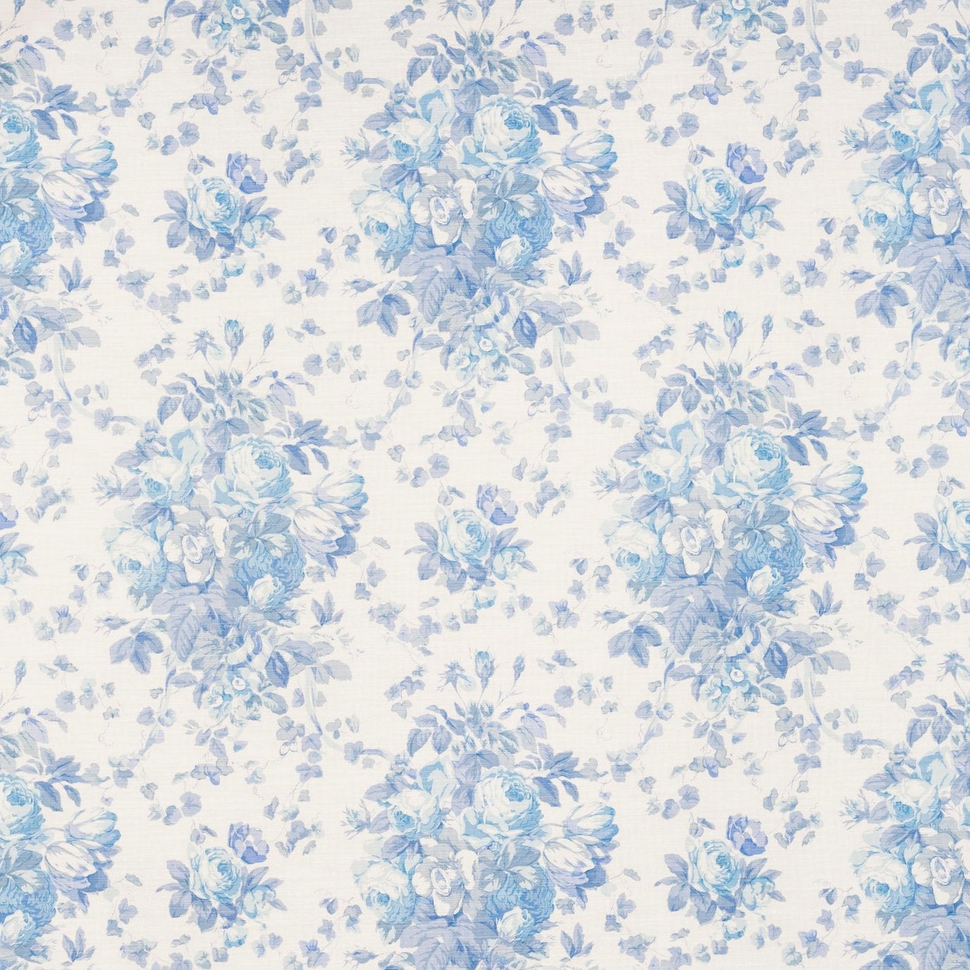 Bennison Fabrics, Roses Mono Blue On Oyster