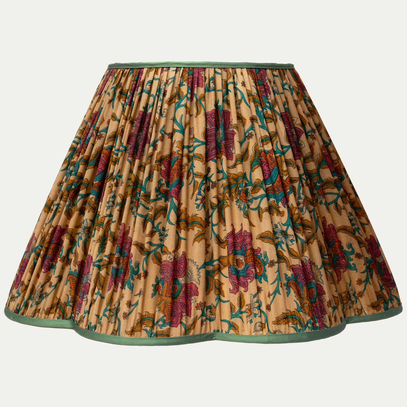 Vintage Floral Silk Saree Scallop Lampshade with Contrast Silk Trim
