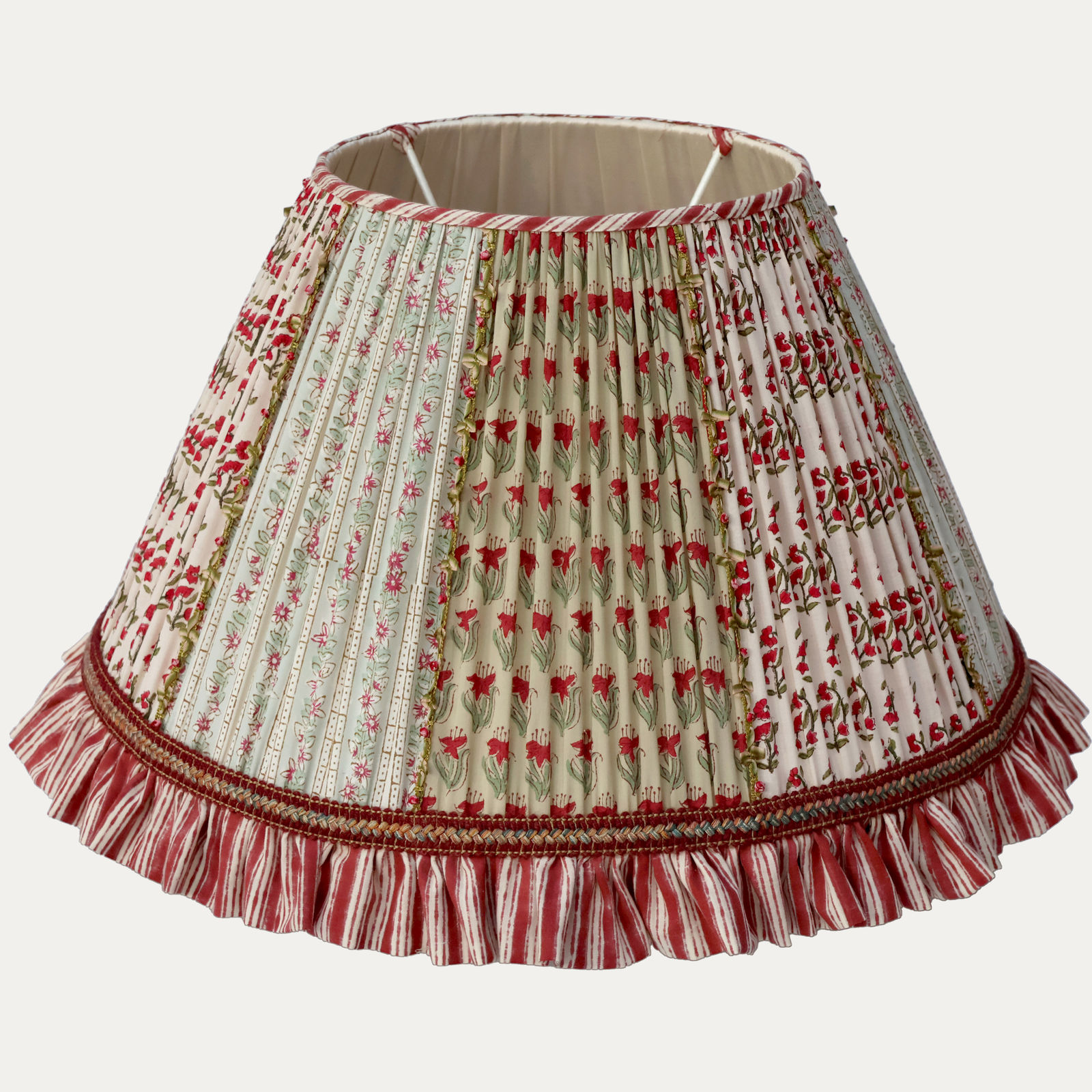 Vintage Hand-blocked Prints Lampshade with Antique Braid and Trim