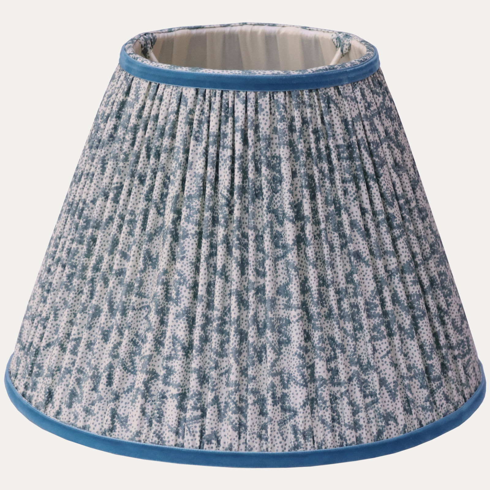 Nathalie Blue Grey Pendant Lampshade with Williamsburg Blue Velvet Trim