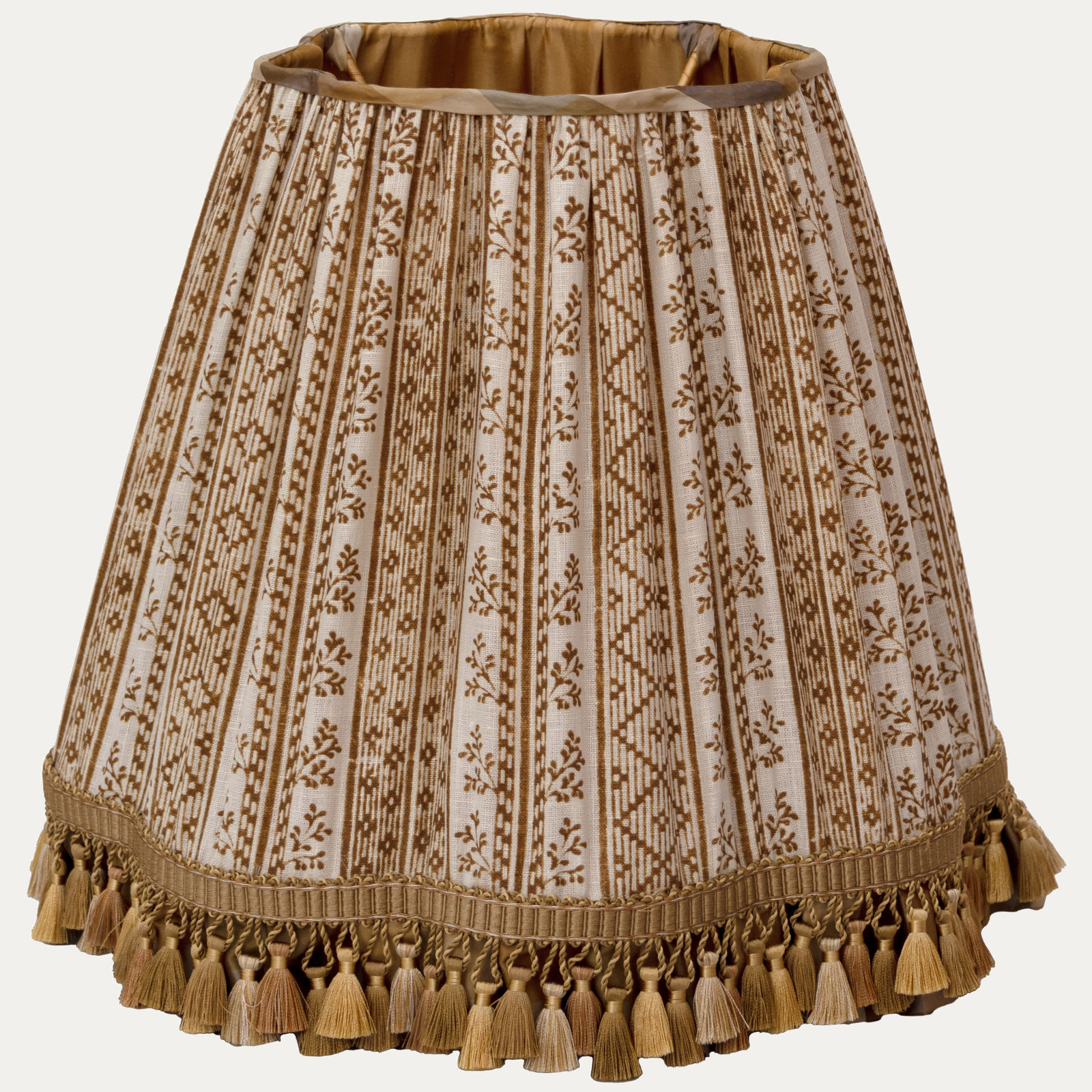 Jasper Dutch Stripe Saffron Lampshade with Check Skirt and Silk Tassel Fringe
