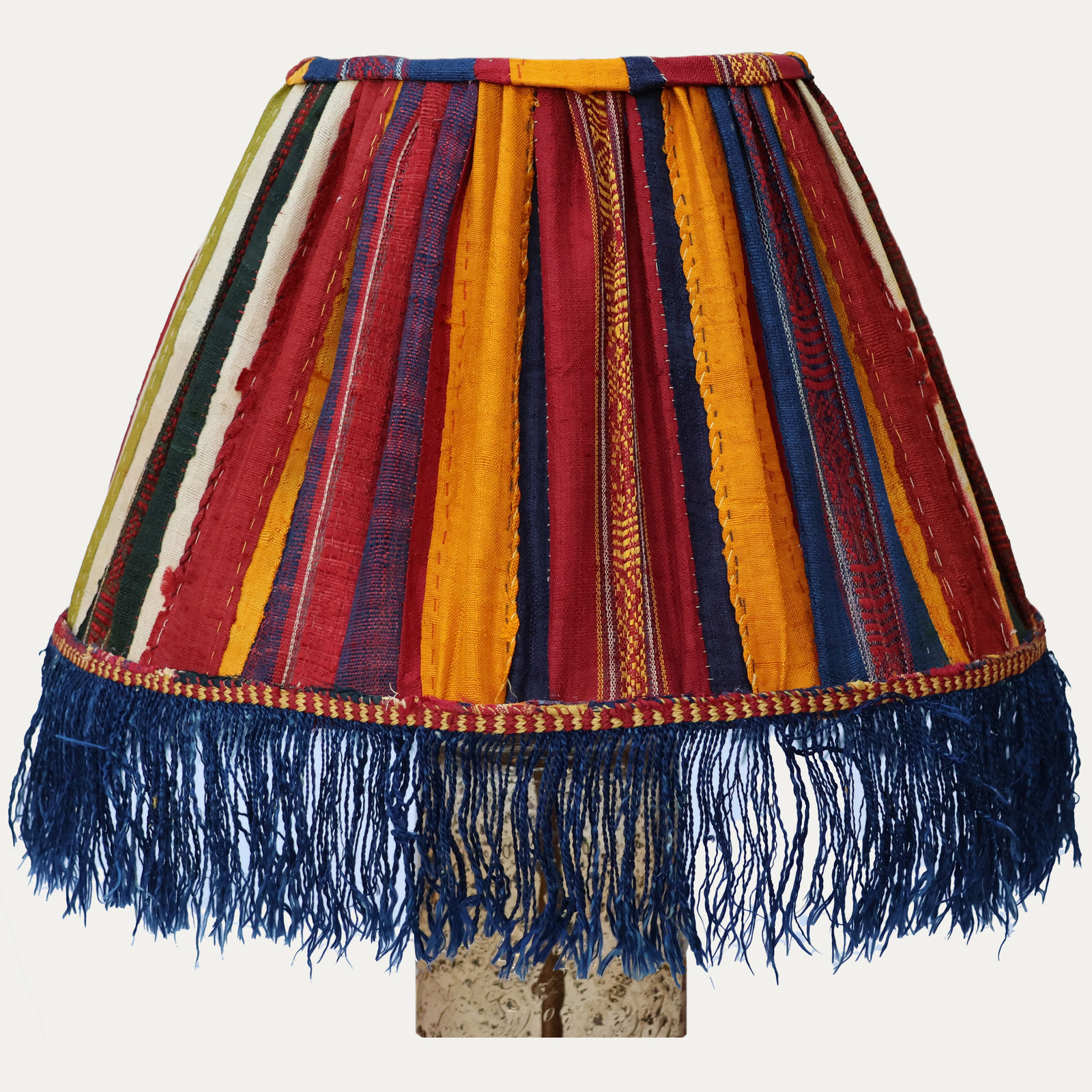 Vintage Futa Stripe Silk Shawl Lampshade with Original Tassels