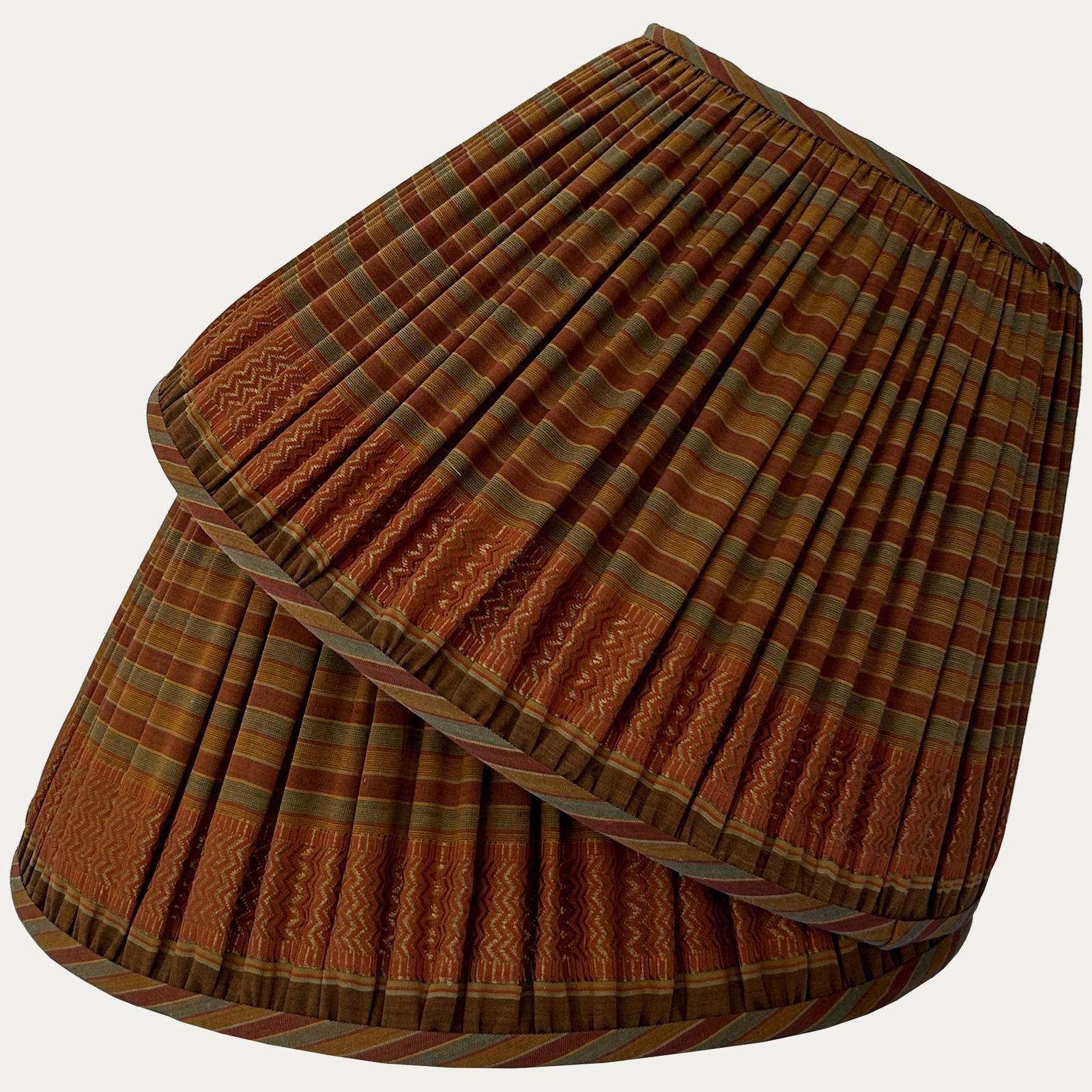 Vintage Sari Lampshade in Saffron & Dark Red with Zig-Zags