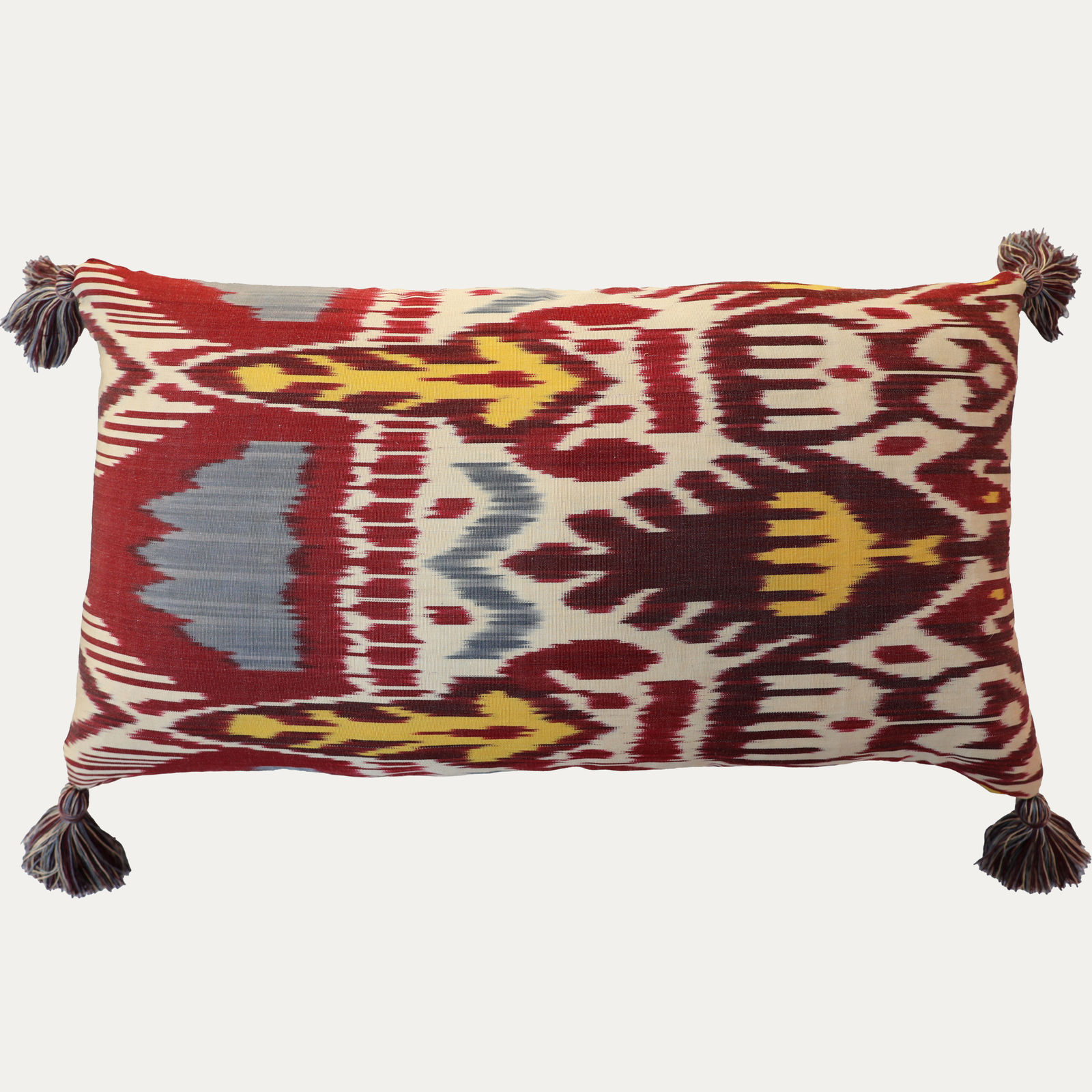 Robert Kime Termez Blue Ikat Handsewn Cushion with Bespoke Tassels