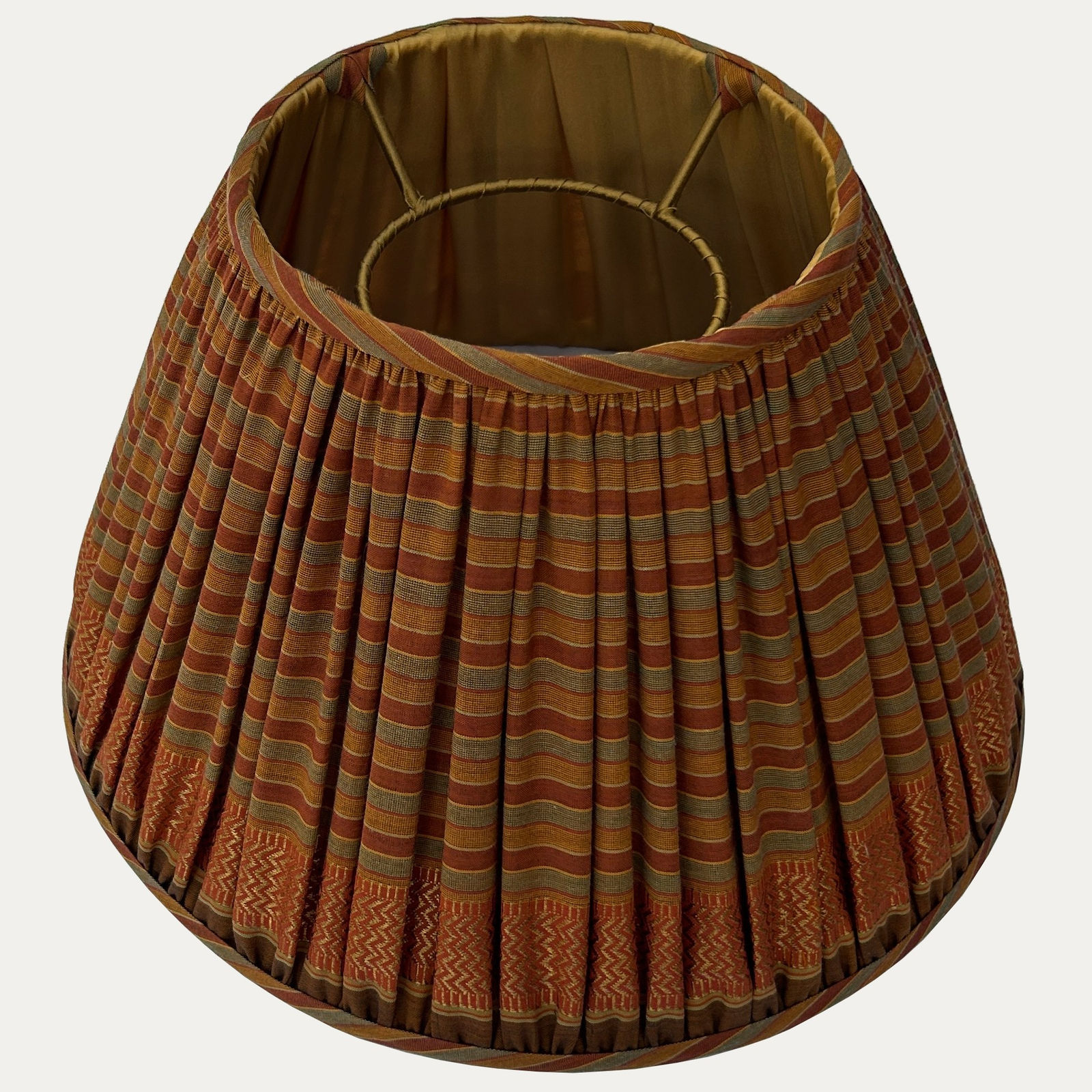 Vintage Sari Lampshade in Saffron & Dark Red with Zig-Zags