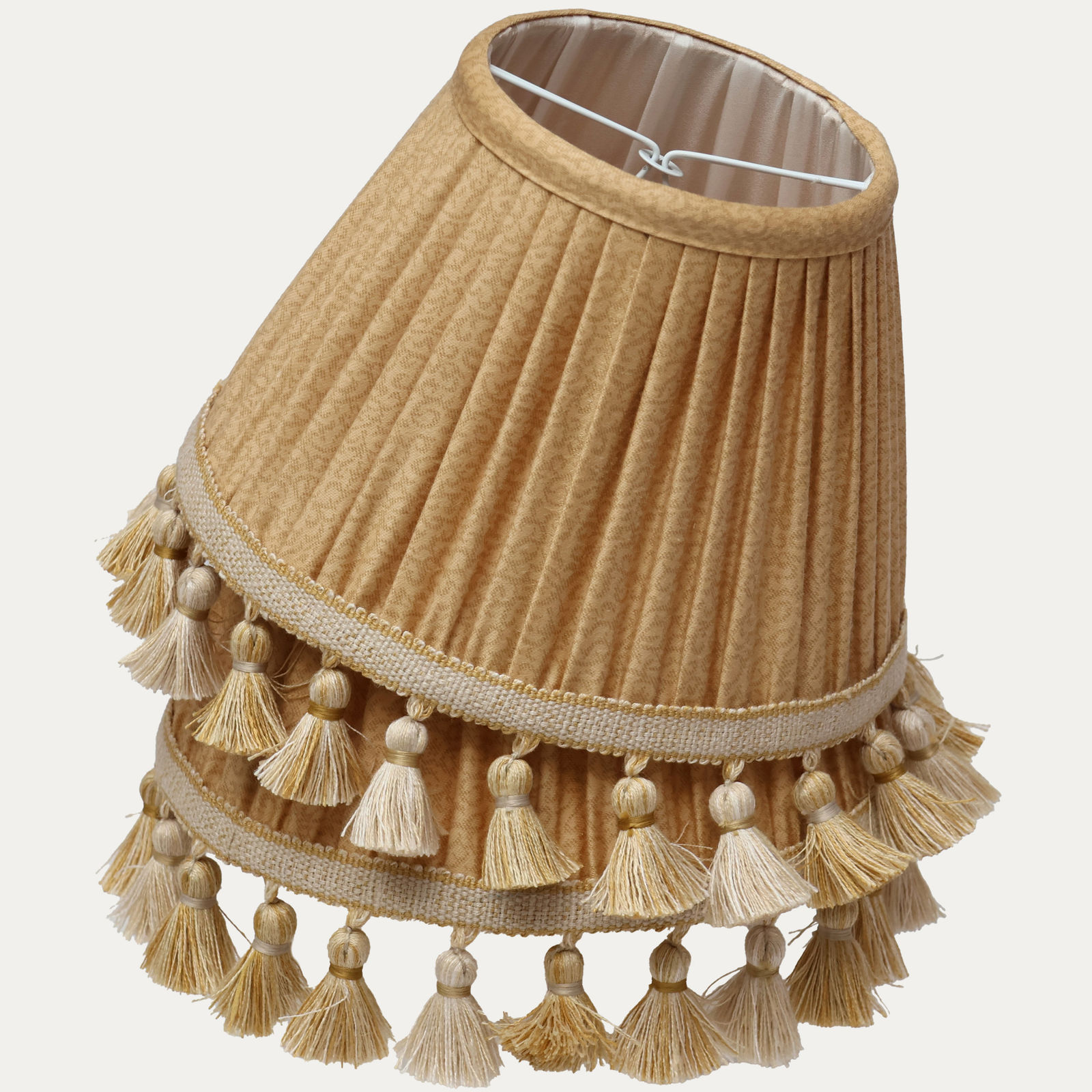 Bennison Frost Fabric Handsewn Lampshade With Samuel and Sons Tassel Trim