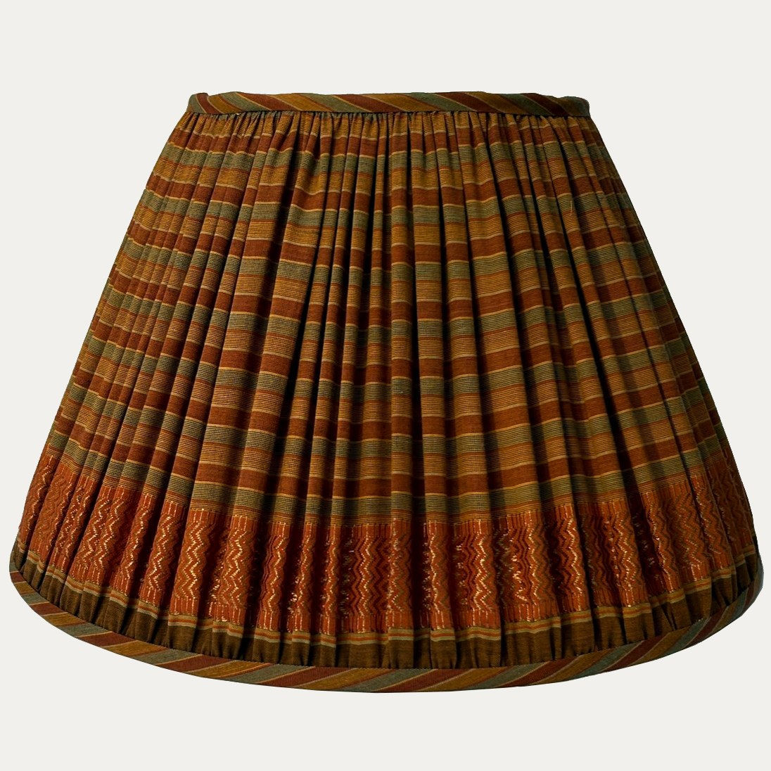 Vintage Sari Lampshade in Saffron & Dark Red with Zig-Zags