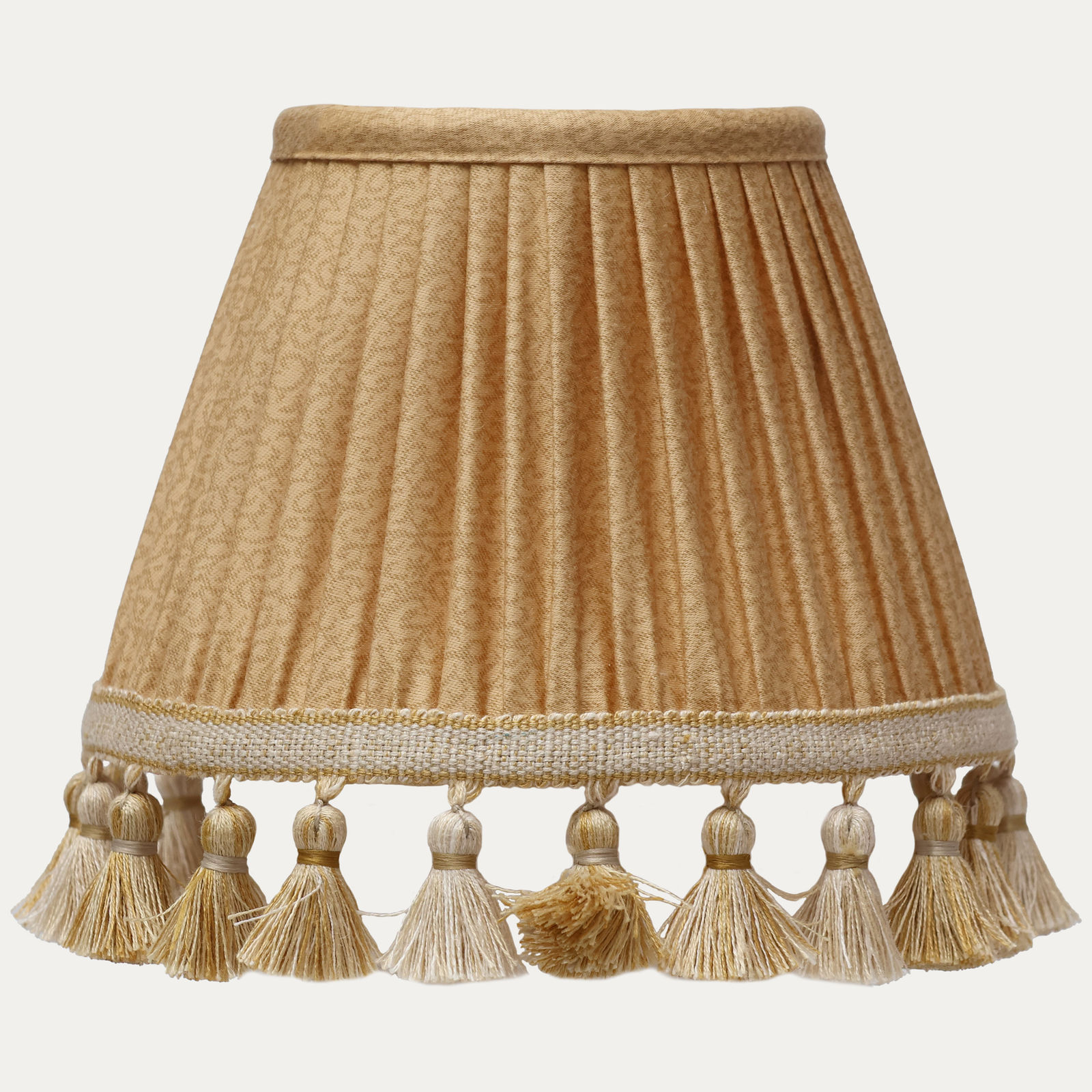 Bennison Frost Fabric Handsewn Lampshade With Samuel and Sons Tassel Trim