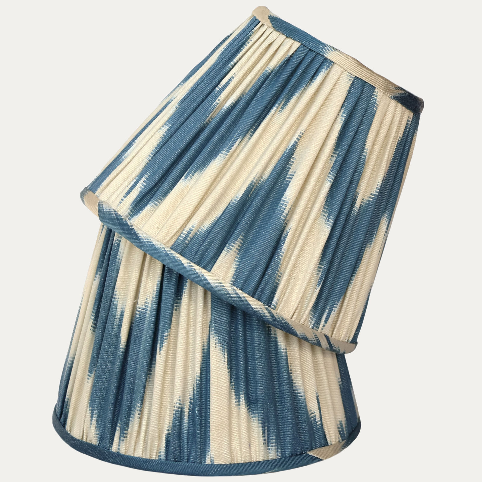 Blue and Cream Silk Cotton Lampshade with Candle Clip Fitting