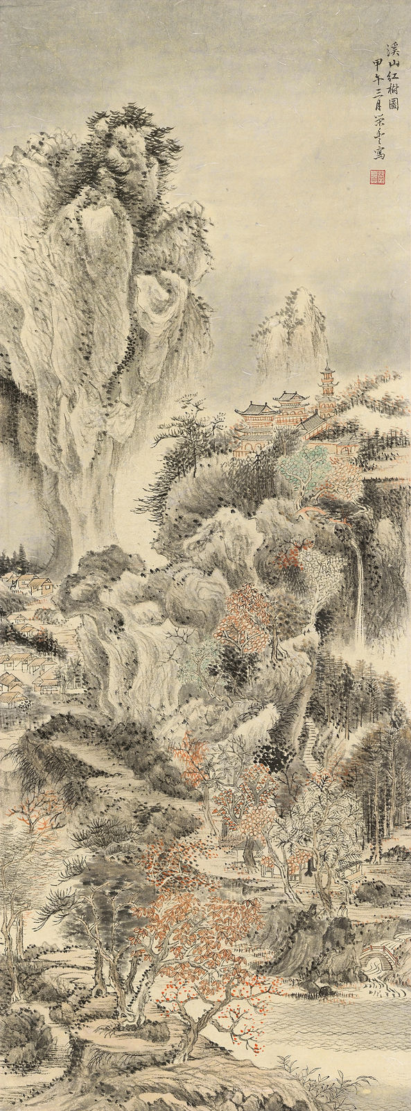 Yau Wing Fung, "Mountains and red trees 拟溪山红树图", 2015