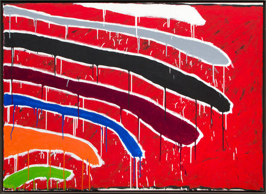 Serge Lemoyne, Sept positions sur fond rouge, 1989