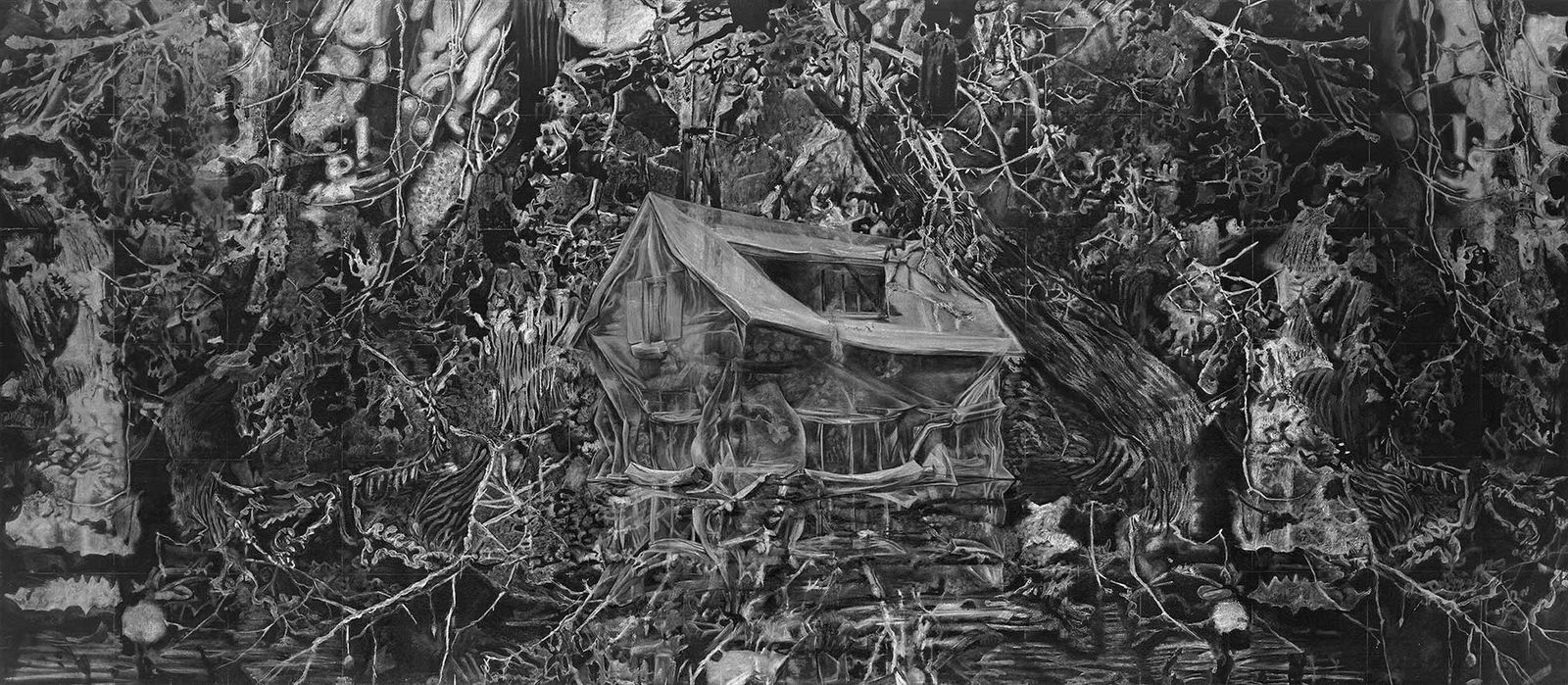 Markus HANSEN, Weisses Haus im Wald Schmelzend (d'après &lsquo;Waldlandschaft' de Carl Blechen), 2011