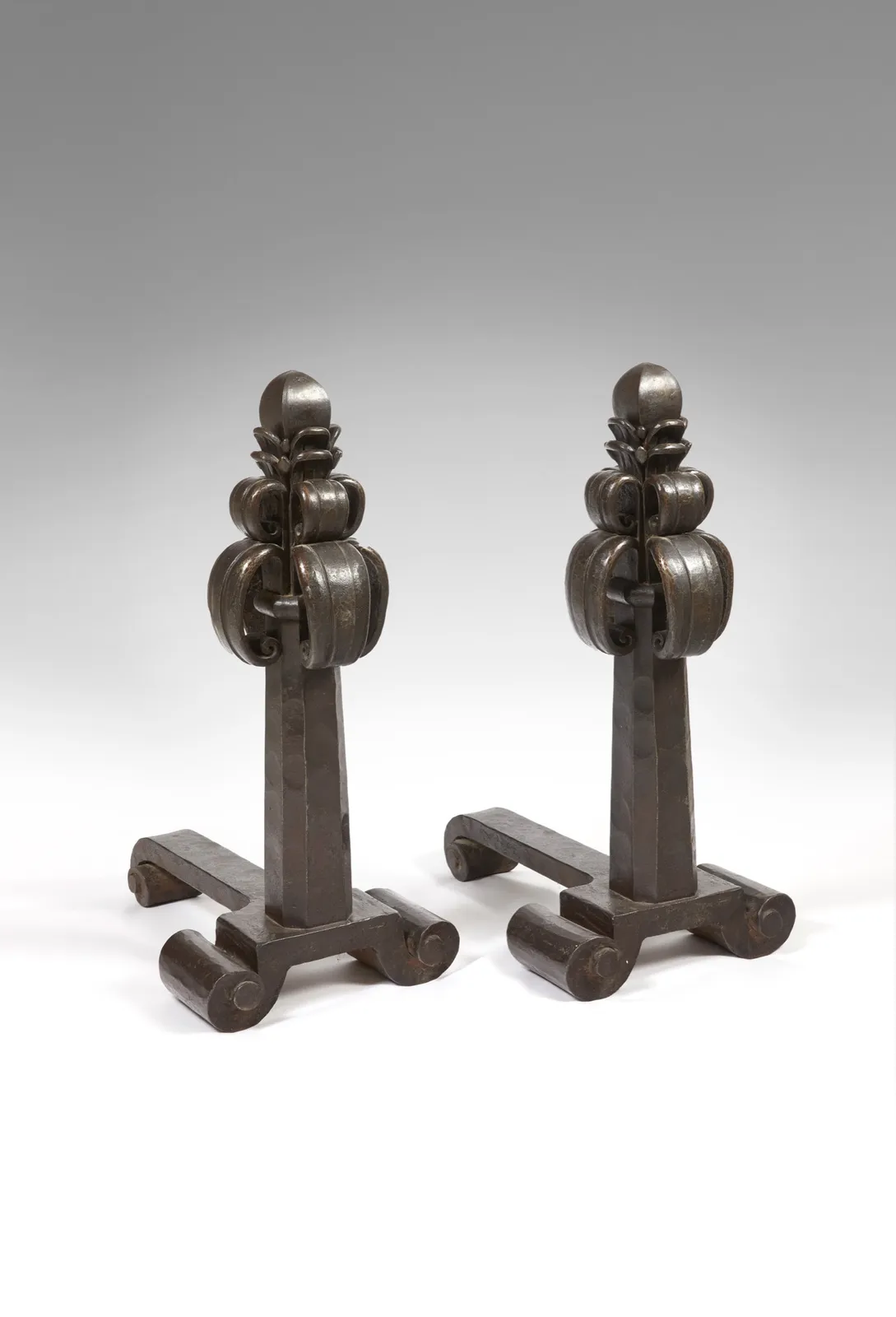 EDGAR BRANDT, PAIR OF FIREDOGS, c. 1920